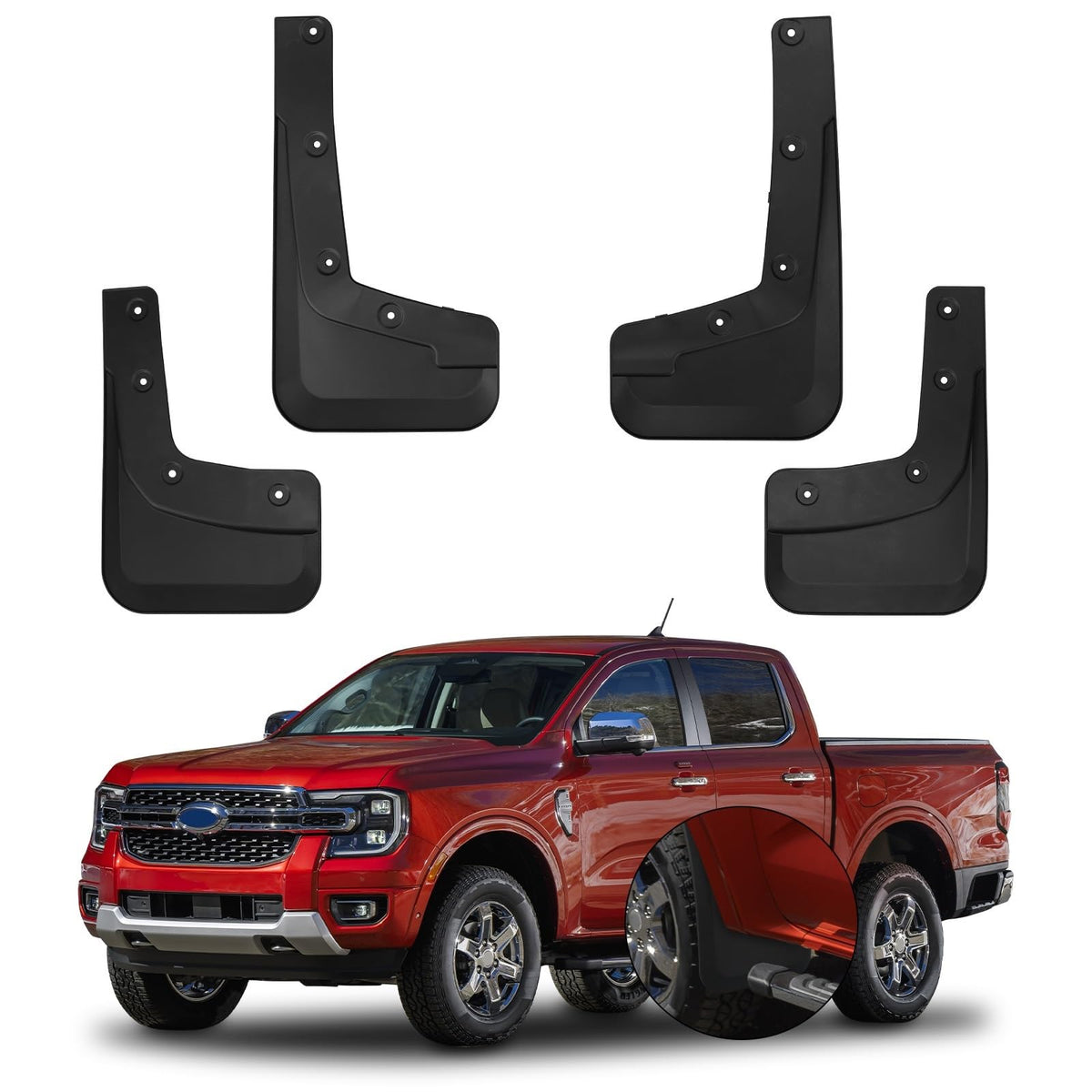 Mud Flaps Splash Guards Compatible with Ford Ranger 2024 2025 Accessories ABS Material Mudguards Mudflaps for Ranger XL, XLT, La