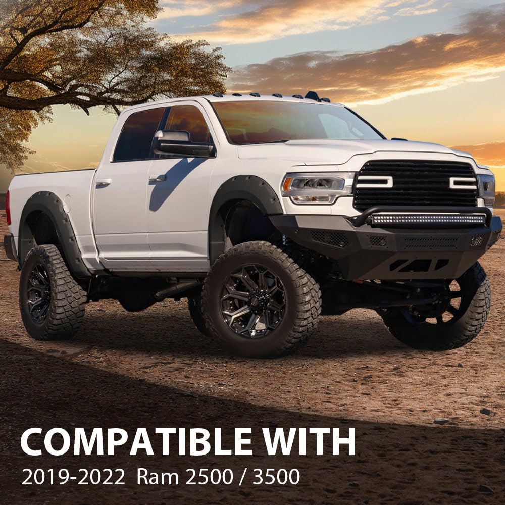 G-Plus Fender Flares Modified 4Pcs Matte Black Compatible With Dodge Ram 2500 3500 2019-2022 Pocket Rivet Smooth (Not Fit Dually