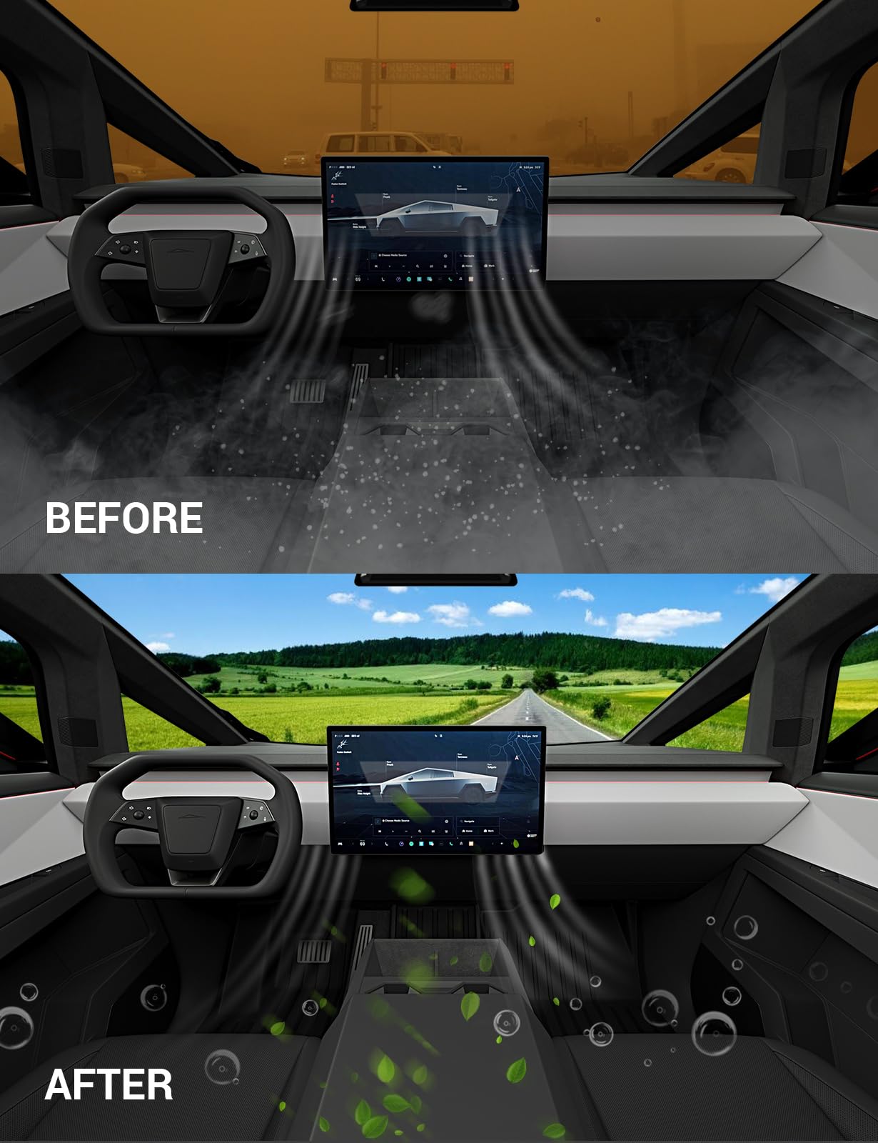 BASENOR 2025 Upgraded Tesla Cybertruck Air Filter HEPA Cabin Intake Air Filter Replacement with Activated Carbon Cybertruck Acce