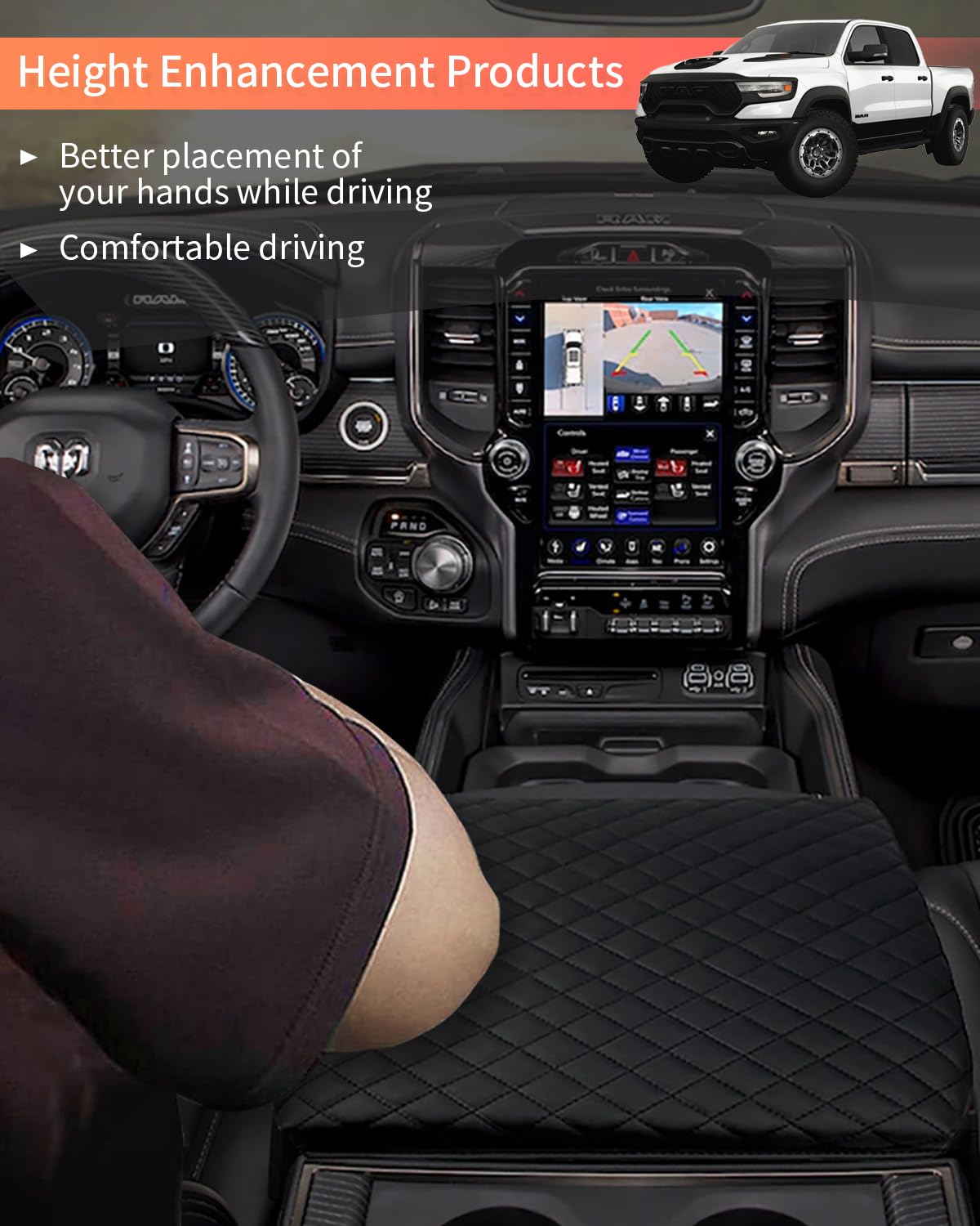 Linoah Center Console Cover For 2019-2025 Ram 1500 Center Console Cover, Armrest Cushion Pad Cover, Pu Leather For 5Th Ram 1500