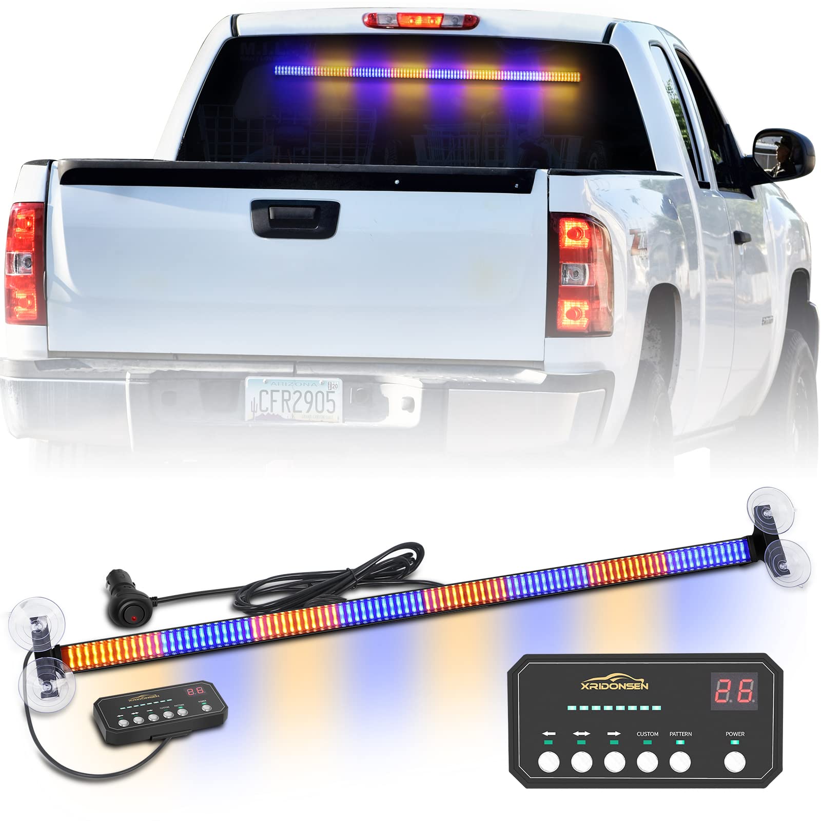 Xridonsen 35 Inch Traffic Advisor Light Bar 144 Led Blue Amber Strobe Lights Emergency Warning Flashing Safety Interior Windshie