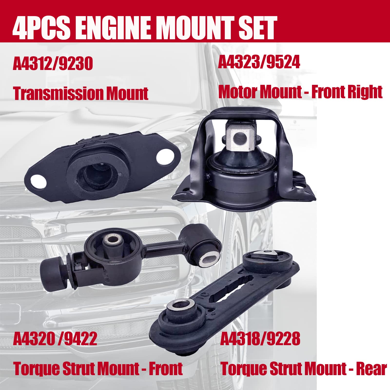 Engine Motor Mount Compatible With 2009-2014 Nissan Cube&2007-2012 Nissan Versa 1.8L A4312 A4318 A4320 A4323