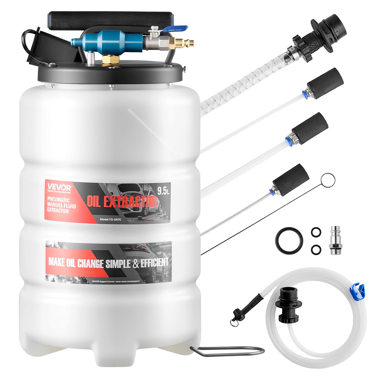 VEVOR Fluid Extractor, 9.5 L Capacity, Pneumatic/Manual Vacuum Oil Extractor Pump with 59 in Long Horse & Three 47 in Extension 