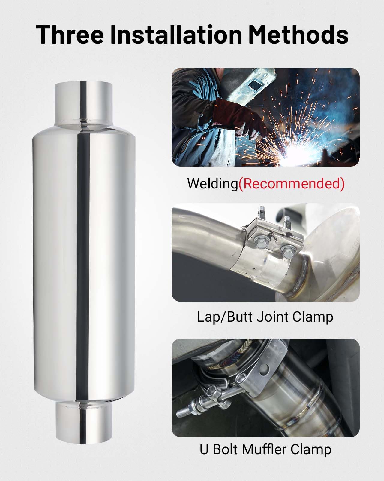 Evil Energy 2.25'' Resonator Muffler Stainless Steel (2.25 Inch Inlet/Outlet, 13.8'' Length)