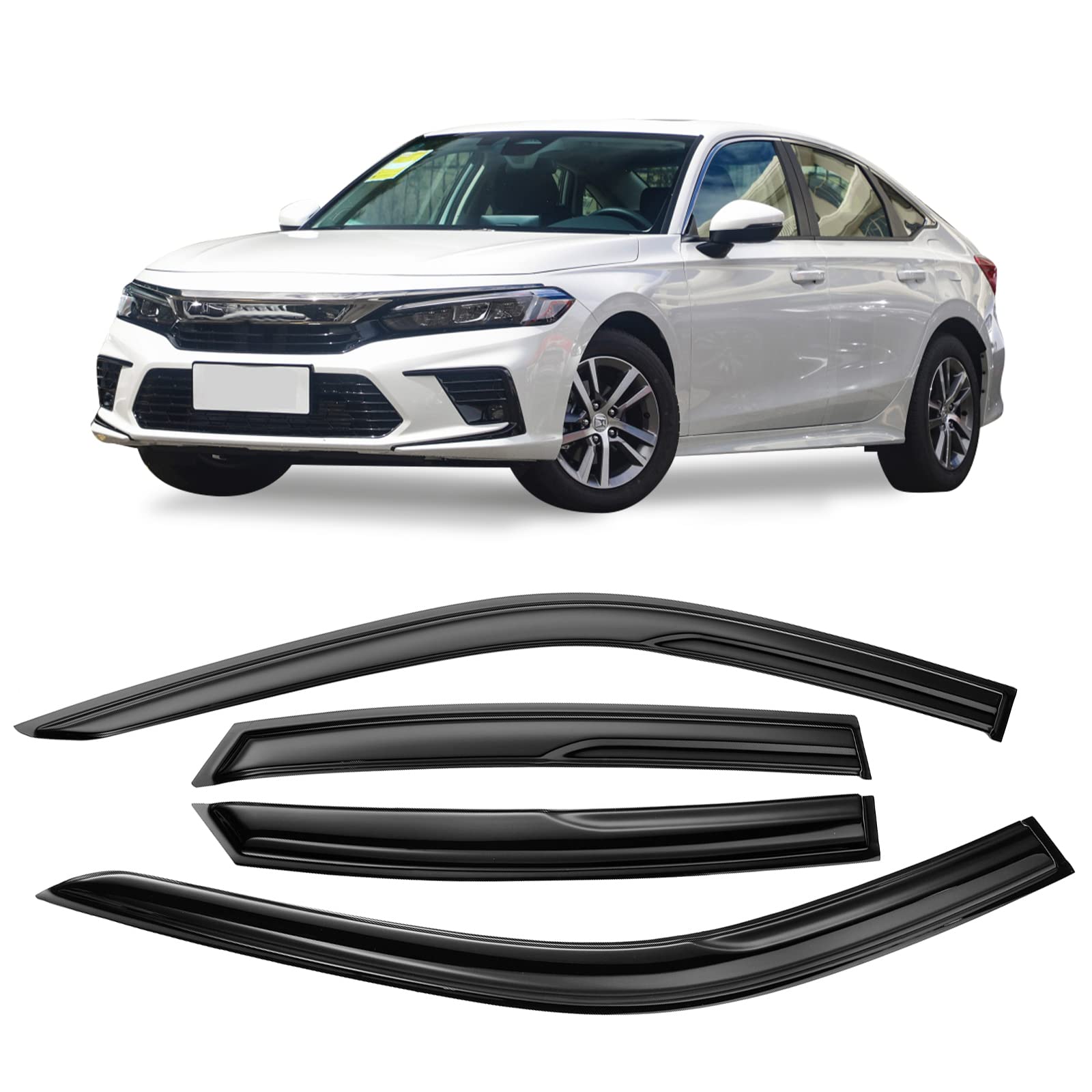 Arokzn Smoke Tinted Tape-On Side Window Visor Deflectors Rain Guards Designed for Honda Civic Sedan 2022 2023 LX EX SI HPT Sport