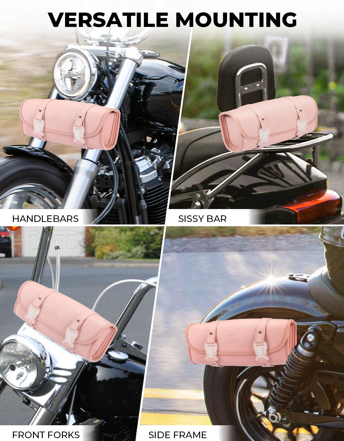 Kemimoto Motorcycle Fork Tool Bag Bike Handlebar Bag Universal Compatible With Motorcycle Front Forks Handlebar Sissy Bar Girls