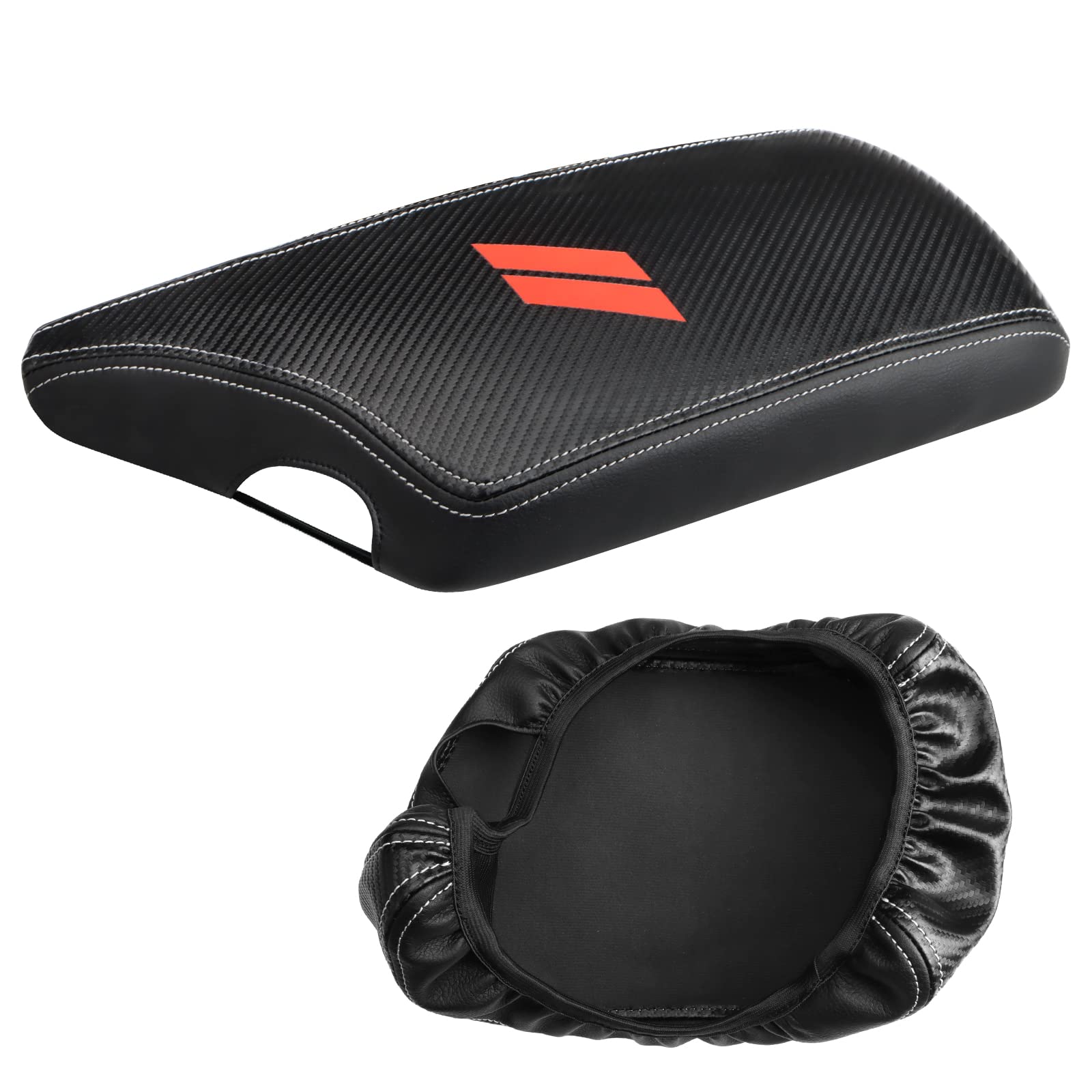 INTGET Car Center Console Armrest Cover, PU Leather, Black Carbon Fiber Texture, Fits 2015-2023 Dodge Challenger, Interior Lid Protector