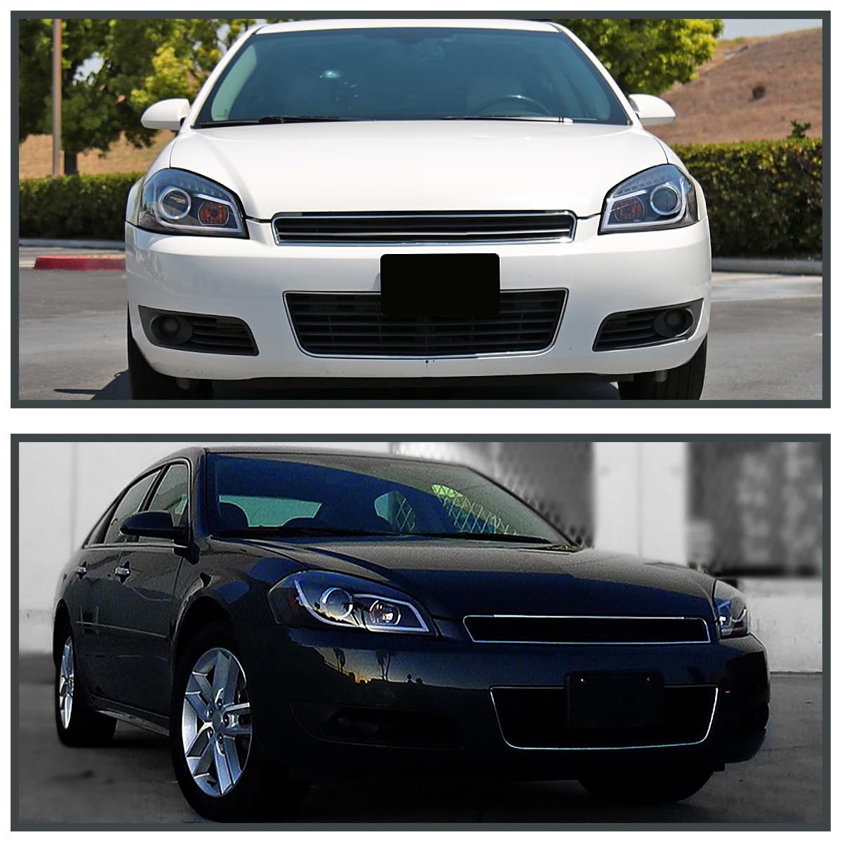 Spec-D Tuning Led Strip Bar Black Projector Headlights Compatible With 2006-2013 Chevy Impala, 2006-2007 Chevy Monte Carlo, 2014-2016 Chevy Impala Limited, Left + Right Pair Headlamps Assembly