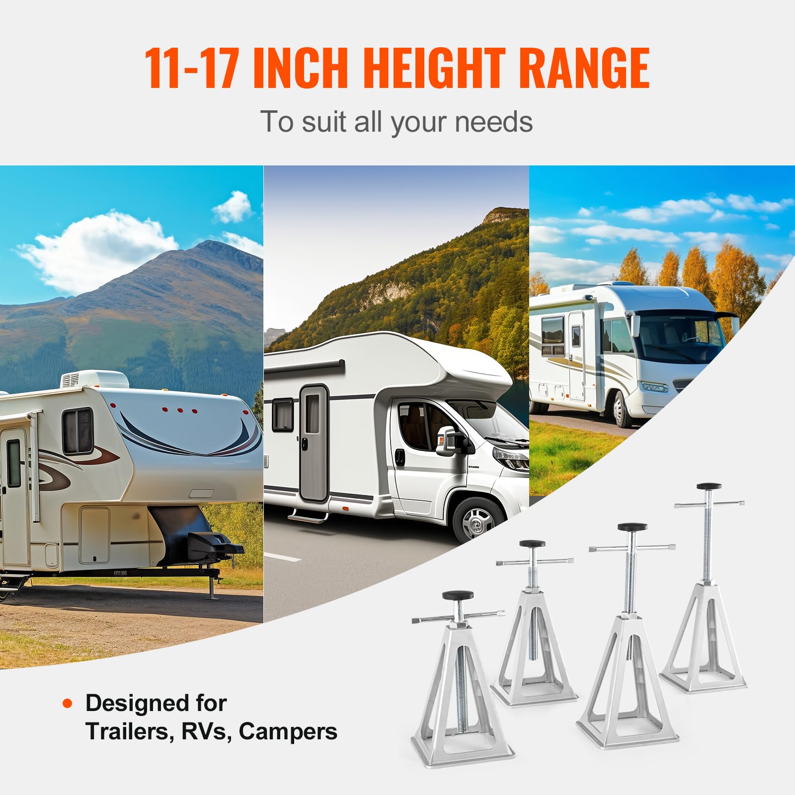 Vevor Rv Stabilizer Jacks, 4 Pack Aluminum Rv Leveling Jacks, Rv Stack Jacks For Rv Travel Trailer Camper, Single Screw Jack Support Up To 6000 Lbs, Adjustable From 11 Inch To 17 Inch