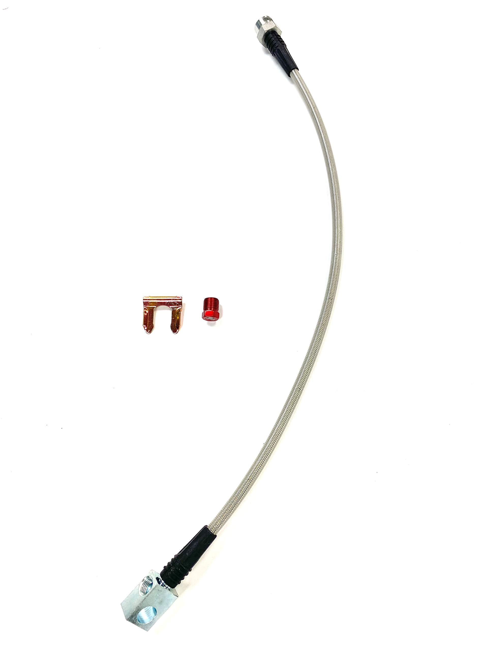 The Stop Shop Universal Rear Braided Ss Brake Hose, 14 Inches Long With Mouting Block