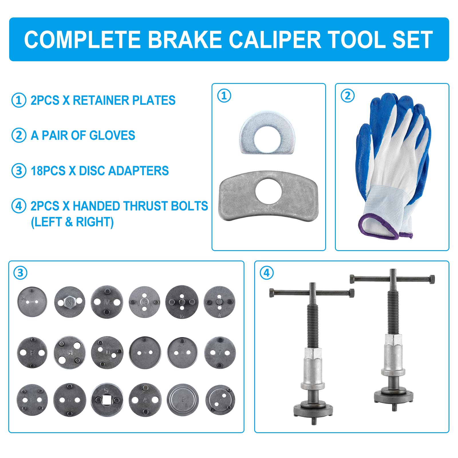 8MILELAKE 24pcs Disc Brake Caliper Compression Wind Back Tool Kit, Heavy Duty Brake Piston Caliper Compression Tool Set for Brak