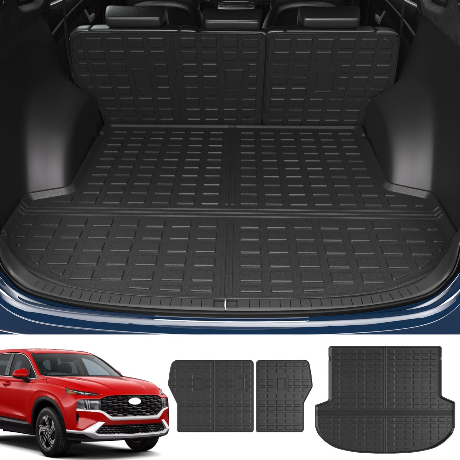 Powoq Cargo Liner Compatible With 2021 2022 2023 Santa Fe Trunk Mat Cargo Mat All Weather Tpe Backrest Liner Replacement For 2021 2022 2023 Santa Fe Accessories (Compatible With 21-23 Santa Fe)