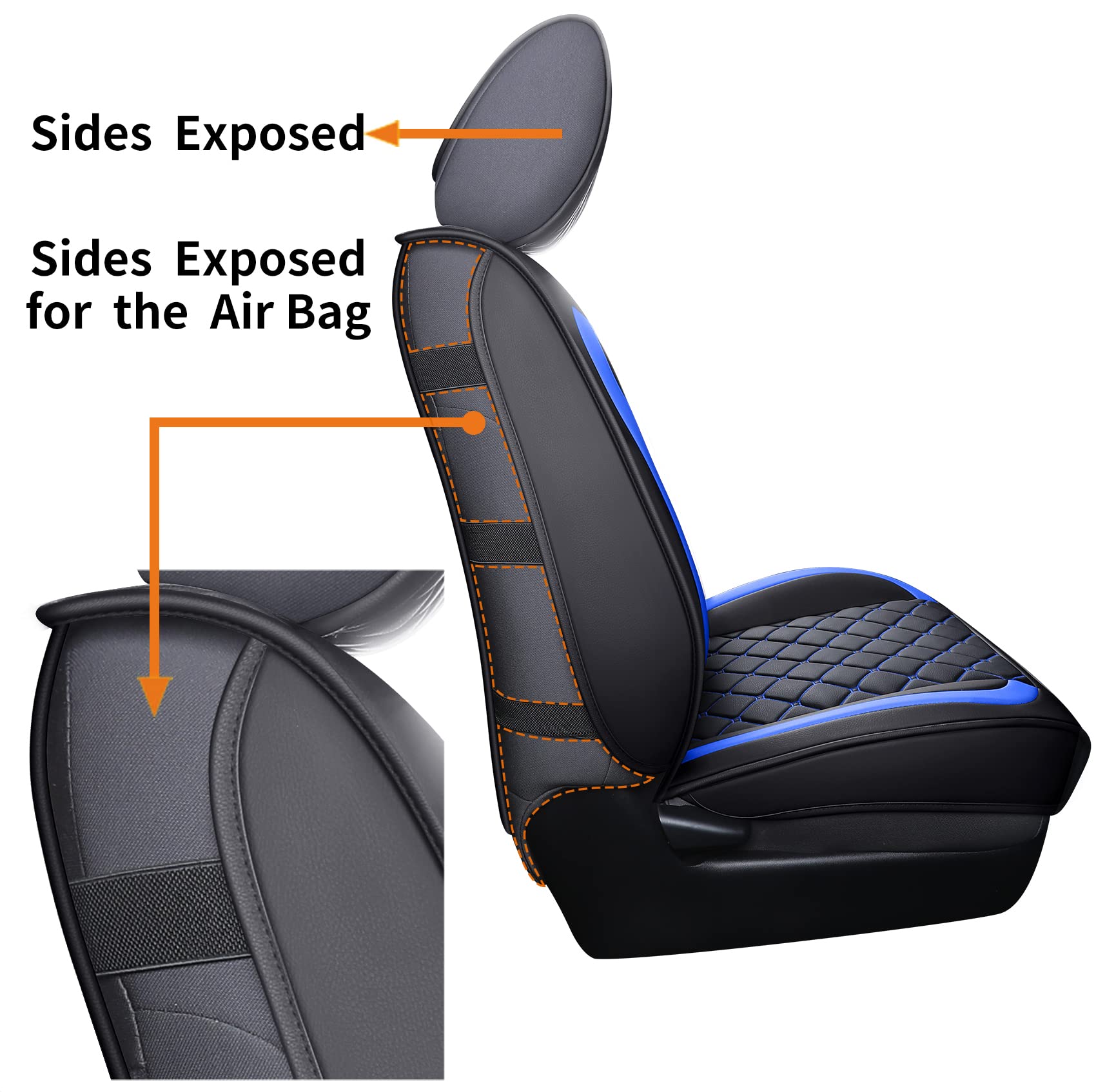 Tomatoman Tacoma Seat Covers Customized For 2005-2023 Nightshade Extended Sr V6 Pickup Truck, Waterproof Faux Leather Cushions(Full Set, Black-Blue)