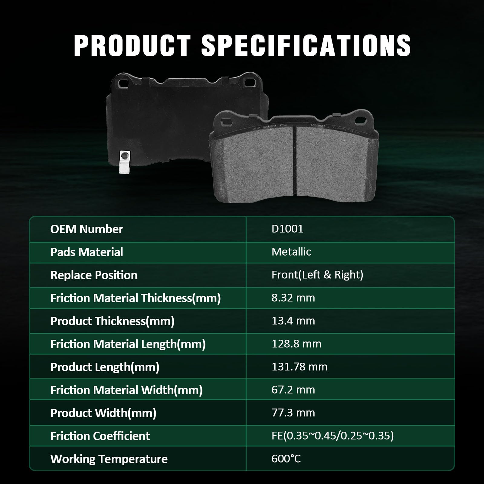 Automuto 8Pcs Front & Rear Metallic/Semi-Metallic Disc Brake Pads Set D1001 D1430 For Buick Regal 2013 2015 2016,For Saab 9-5 20