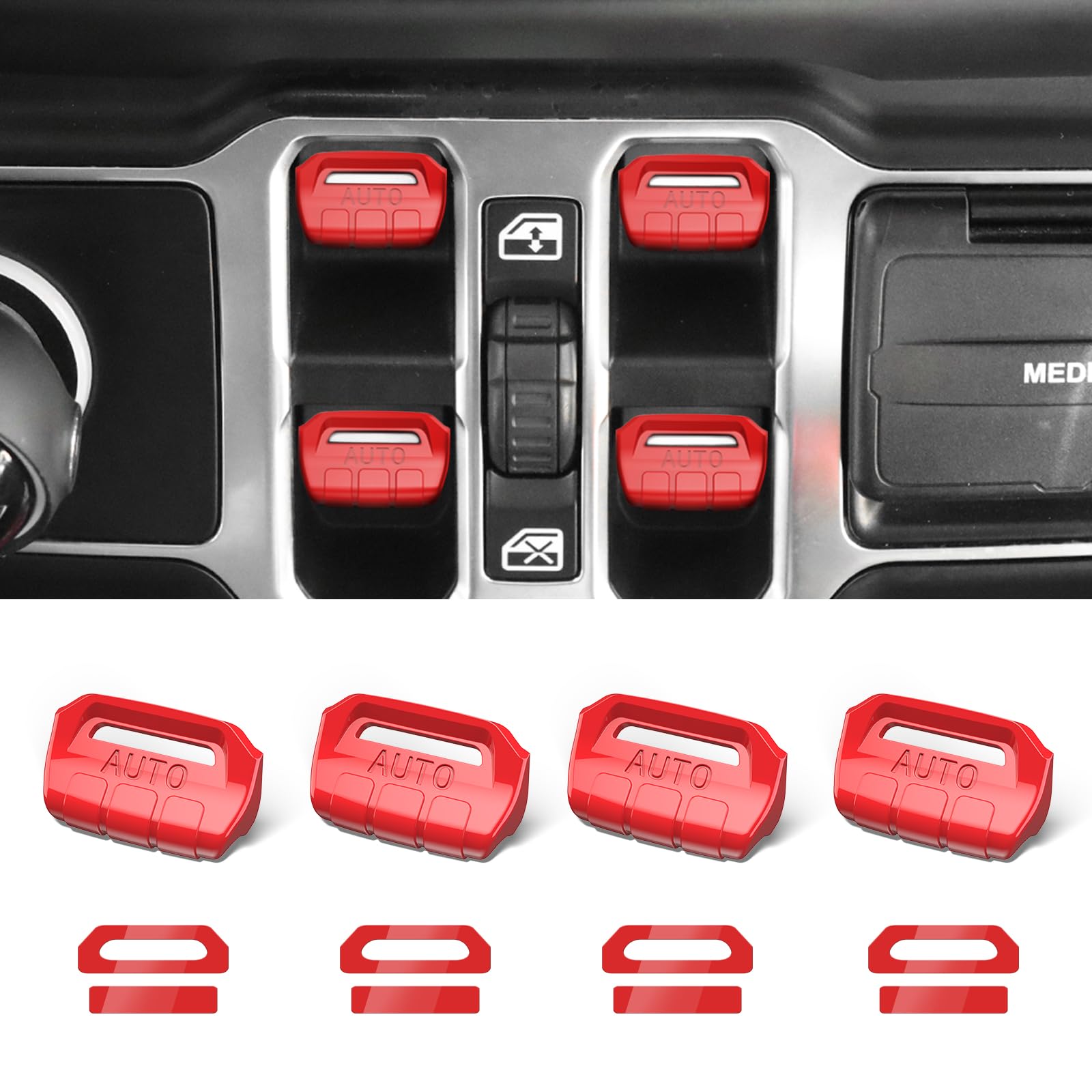 Diamooky 4Pcs Upgraded Window Switch Button Cover Compatible With Jeep Wrangler Jl Jlu 2018-2025 And Gladiator Jt 2020 2021 2022 2023 2024 2025 Wrangler 4Xe Interior Accessories(Bright Red)