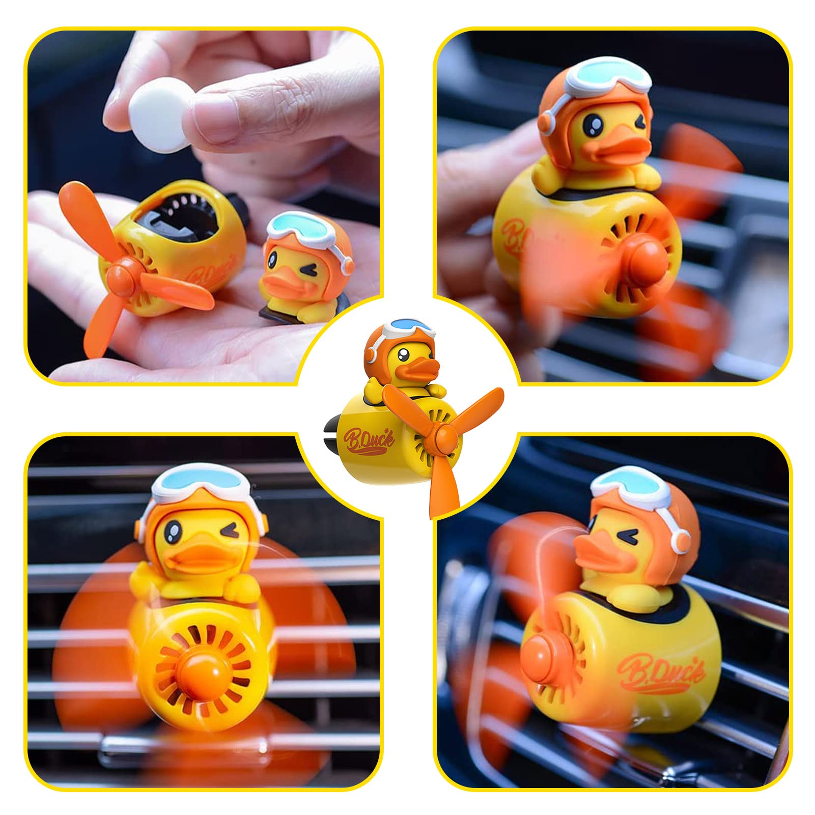 Pilot Yellow Duck Car Air Fresheners - Rotating Propeller Cartoon Automotive Diffuser With Creative Car Perfume Decoration