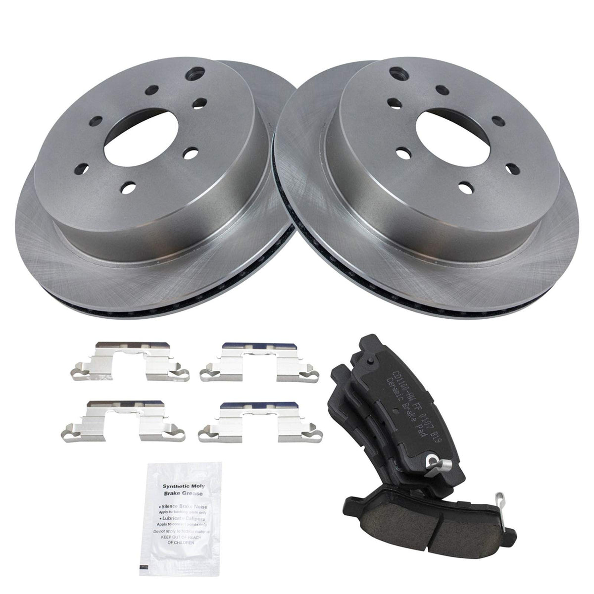 TRQ Rear Brake Pad & Rotor Kit Brake Pads Brake Rotor Ceramic Compatible with 2005-2019 Nissan Frontier 2005-2015 Xterra 2009-20