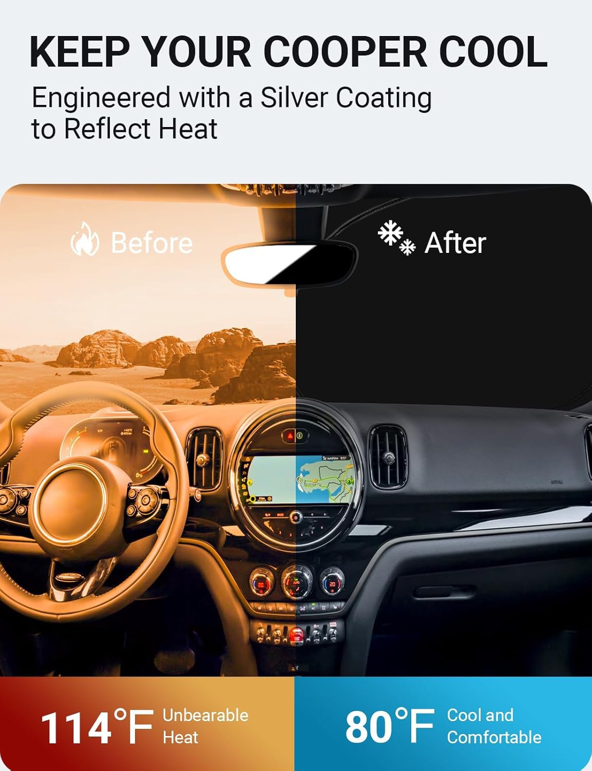 Proadsy 2025 Upgrade Windshield Sunshade Custom For Mini Cooper 2015-2023 2024 2025 Reflective Heat Sun Uv Protector Foldable Fr