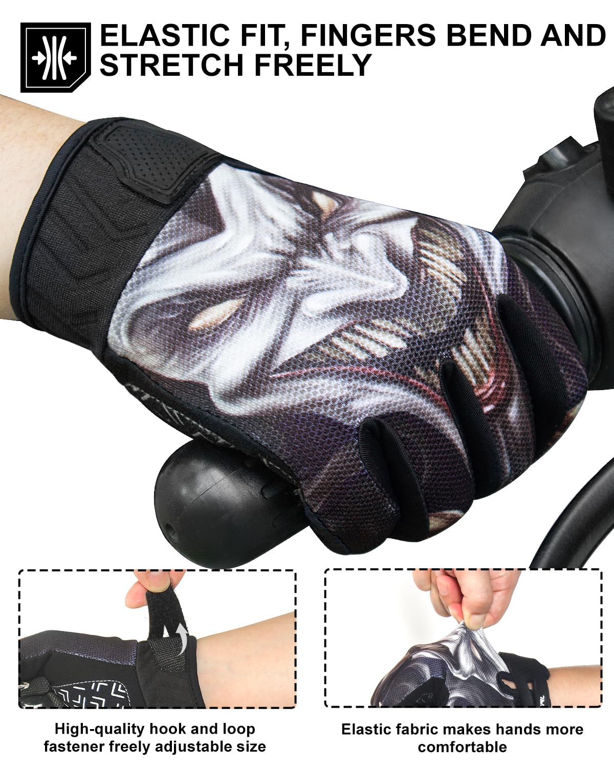 RIGWARL Mens Full Finger Touchscreen Skeleton Motorcycle Gloves, Large, Grey Joker, Spandex Material