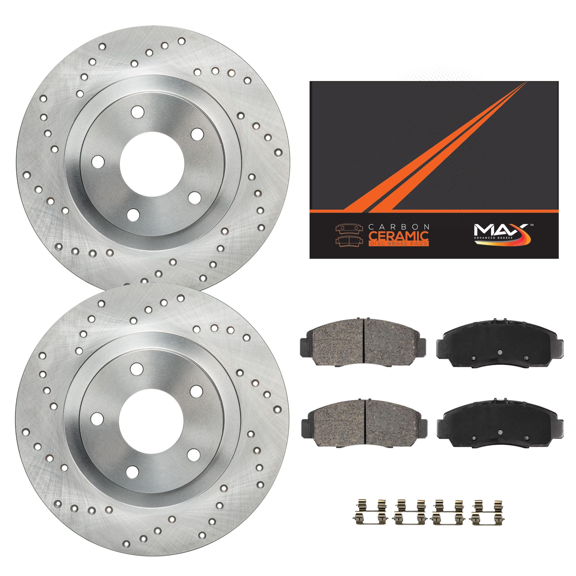 Max Advanced Brakes Front Brake Kit For 2014 2015 2016 2017 2018 Mazda 6 Replacement Cross Drilled Disc Brake Rotors And Ceramic Brake Pads