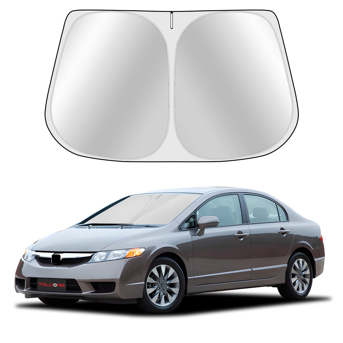 Toluoma Custom Fit Windshield Sun Shade For Honda Civic 2006-2011 - Full Coverage, 210T Reflective Fabric, Double-Layer Design -