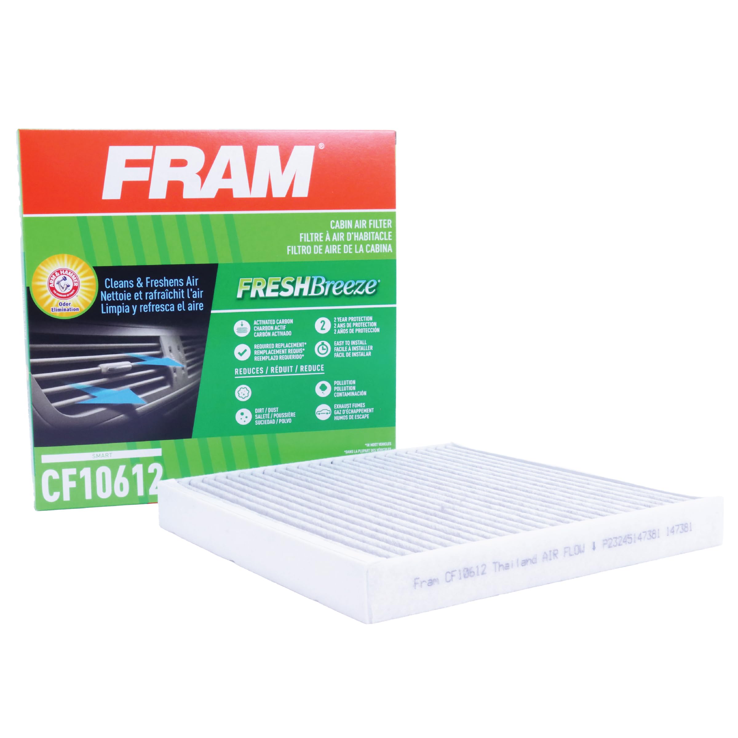 Fram Fresh Breeze Cabin Air Filter Replacement For Car Passenger Compartment W/ Arm And Hammer Baking Soda, Easy Install, Cf1061