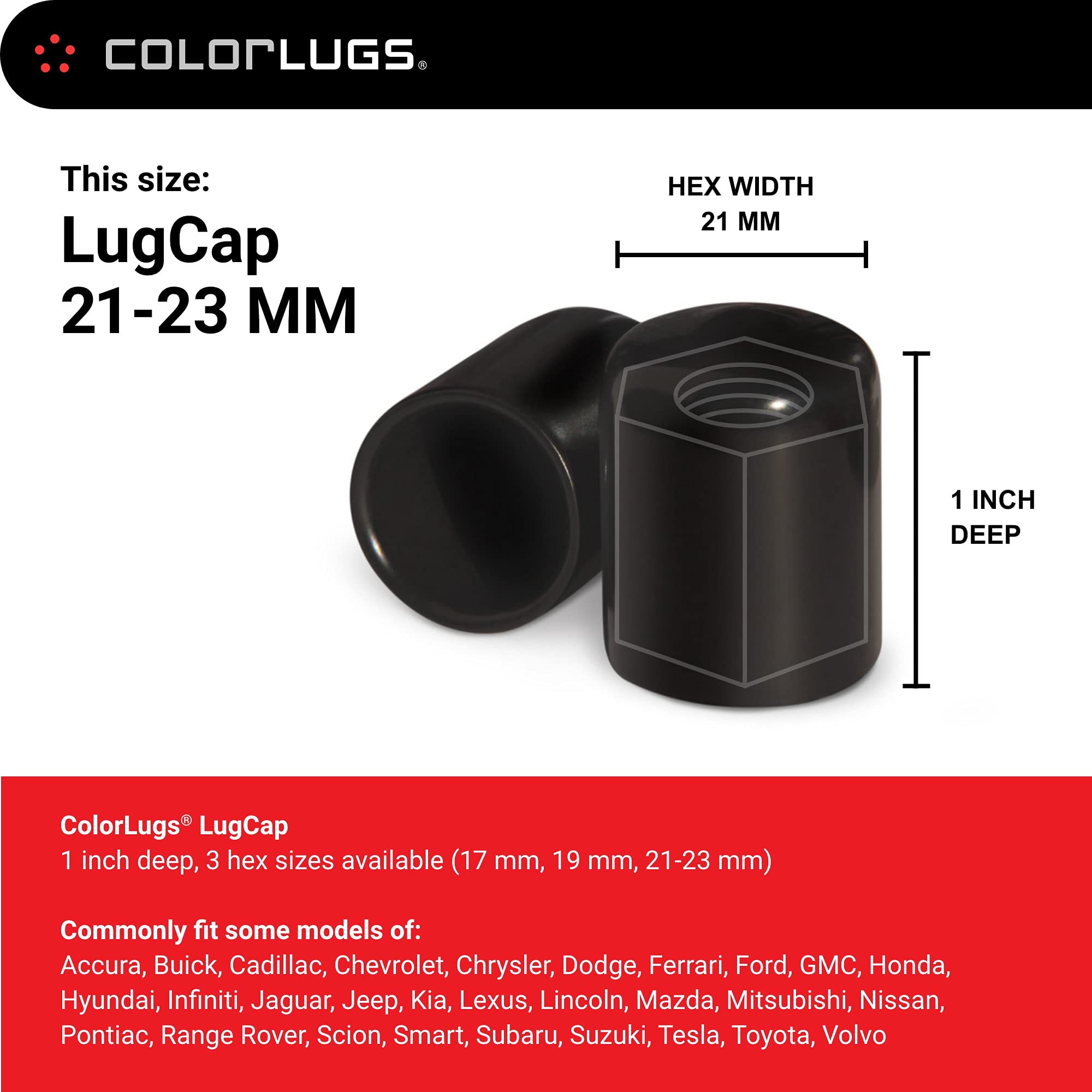 AUTOMOTIVATED ColorLugs Vinyl Lug Nut Cover - Black, Fits 21-23 mm, Pack of 25, Includes Deluxe Extractor, Made in the USA
