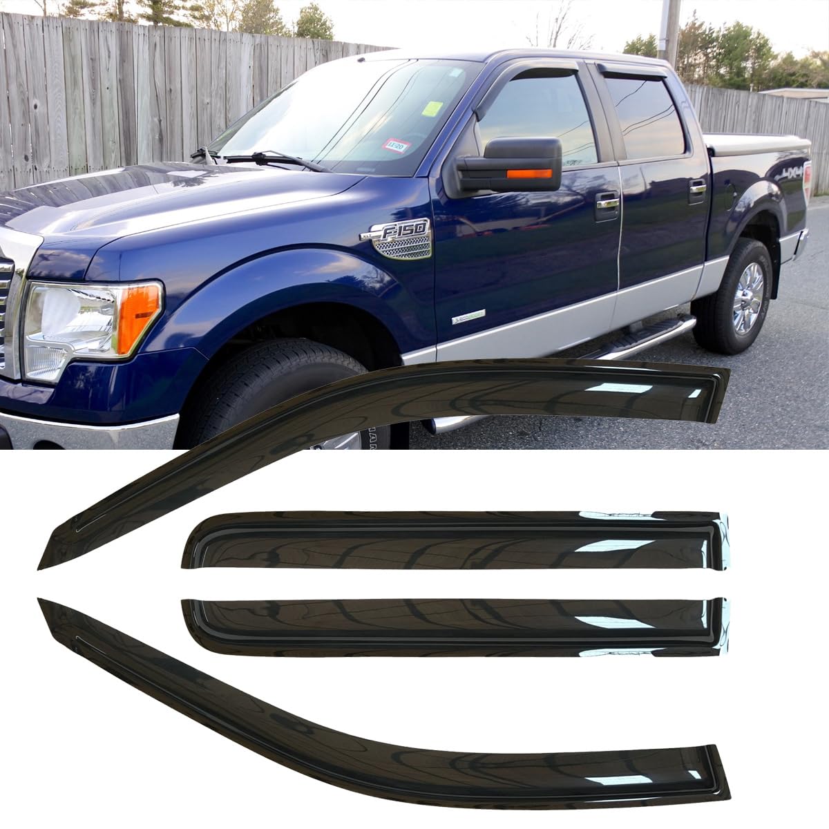 Deebior 4Pcs Original Shatterproof Outside Mount Style Window Rain Guard Shield Side Window Wind Deflectors Dark Smoke Vent Wind