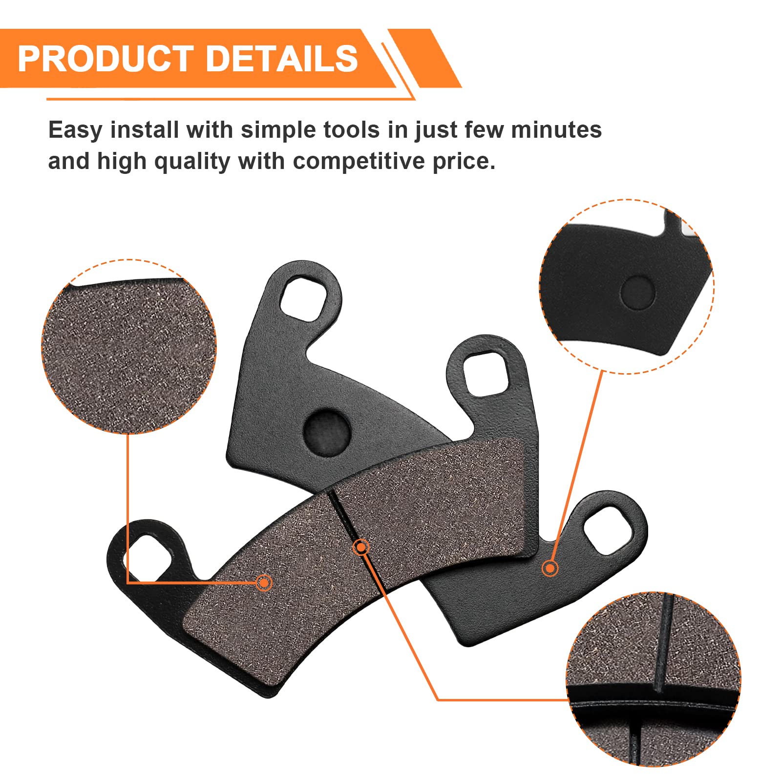 Brake Pads Fit for Polaris Ranger 500 570 700 800 900 2x4 4x4 RZR XP 900 Ranger Crew EV XP 500 Midsize Pursuit Electric RZR 800