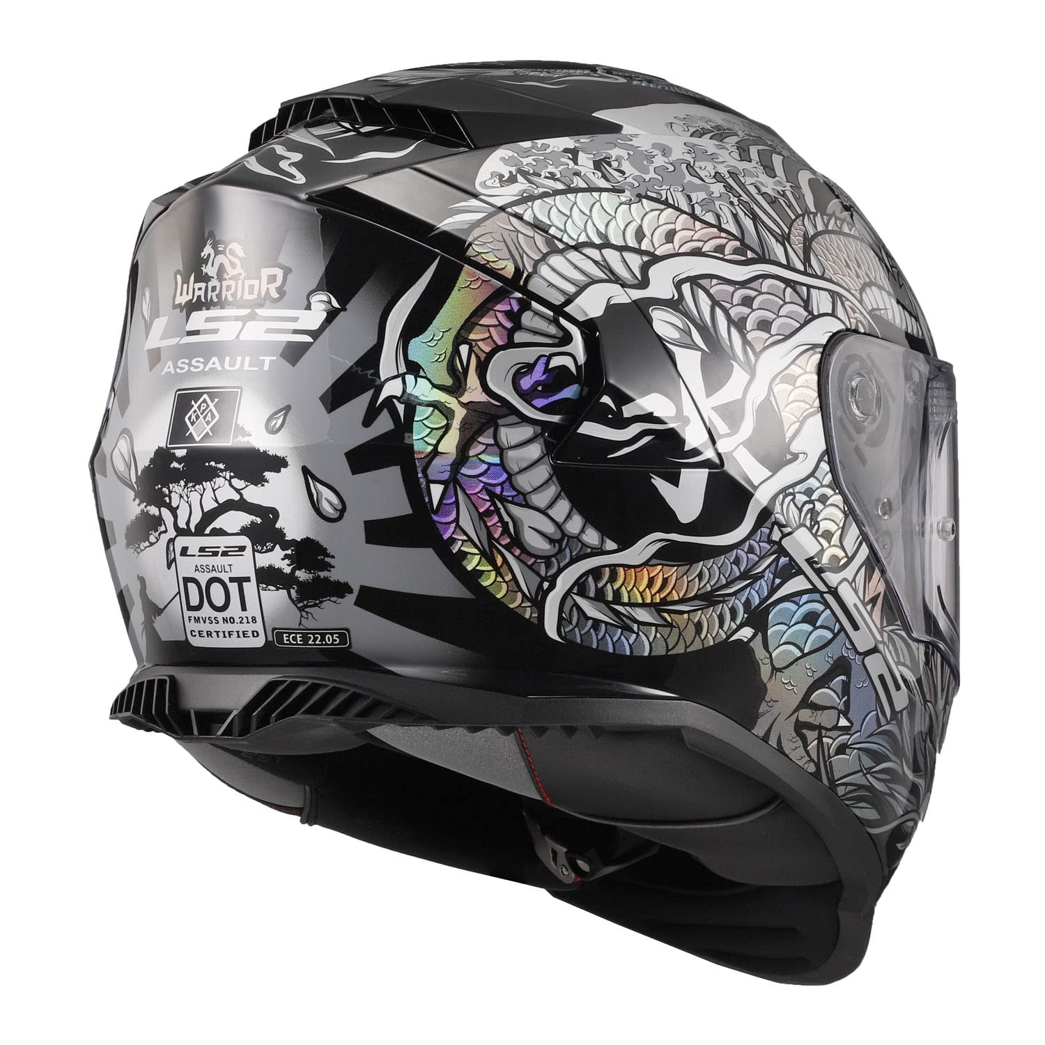 Ls2 Helmets Assault Full Face Motorcycle Helmet W/Sunshield (Warrior Krome Silver/Black - Large)