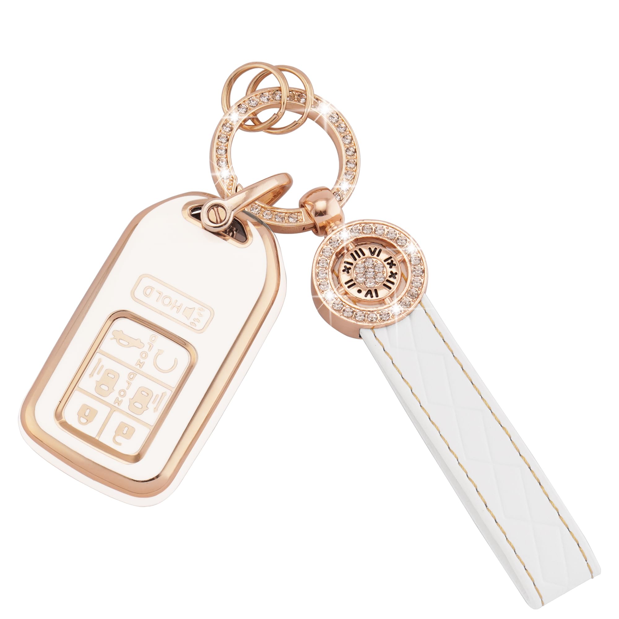 EKALA for Honda Odyssey Key Fob Cover with Leather Keychain, 7 Buttons Soft TPU Keys Shells Compatible with 2018 - 2024 Honda Od