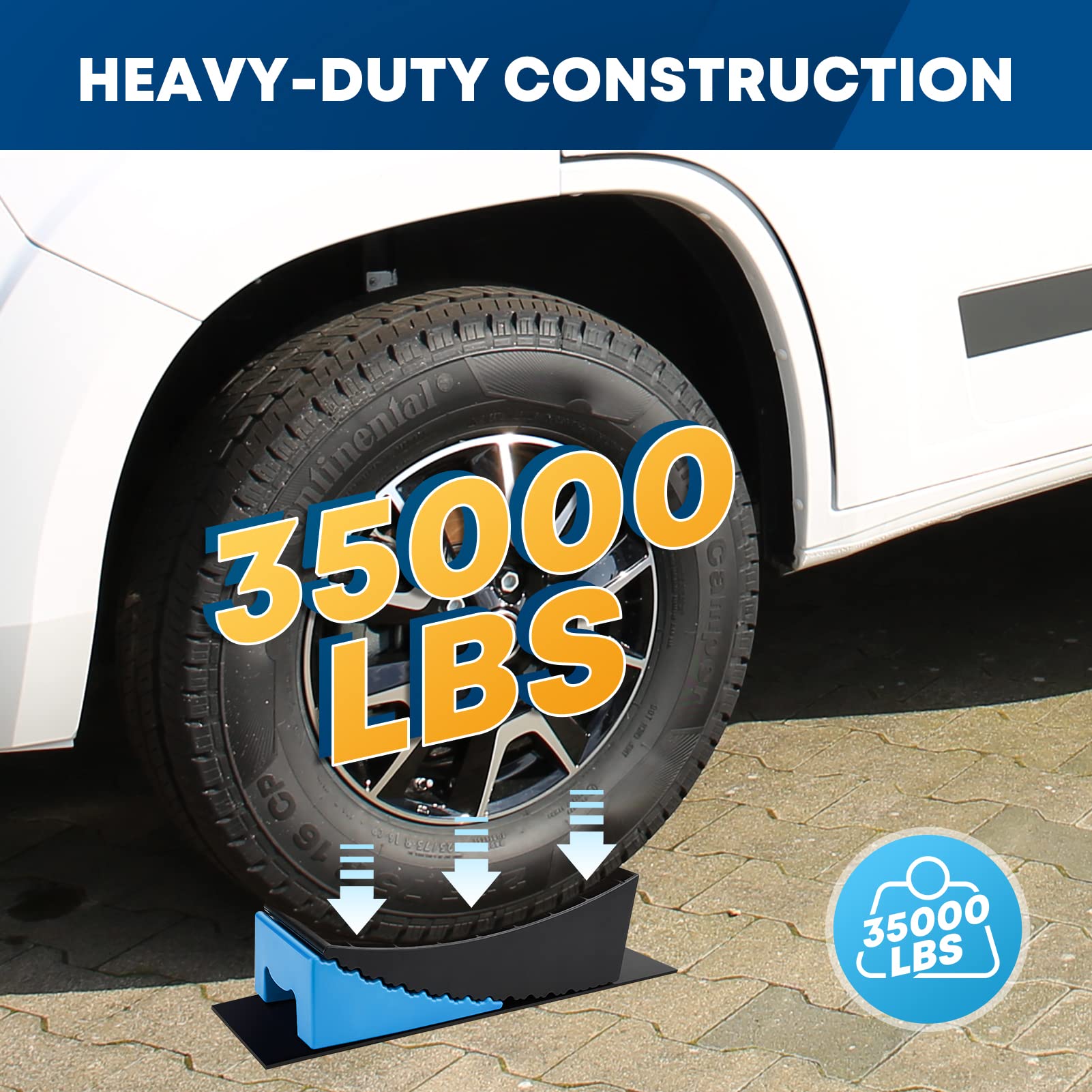 Kohree Rv Leveling Blocks, Up To 35,000 Lbs, Upgrade 2 Packs Sturdy Rv Curved Levelers With 2 Blue Chocks, 2 Non-Slip Mats, 1 Ca