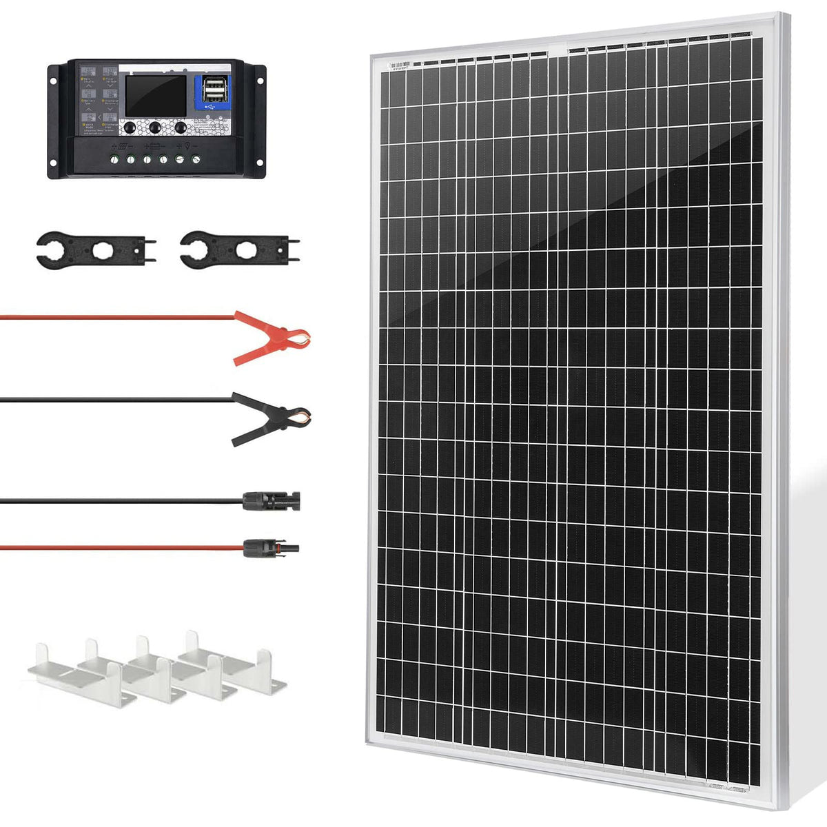 Sunsul 100W 12V Monocrystalline Solar Panel Kit, With 30A 12V/24V Pwm Charge Controller For Outdoor Rv Boat Trailer Camper Marine Off-Grid Home (100 Watt With Accessories)