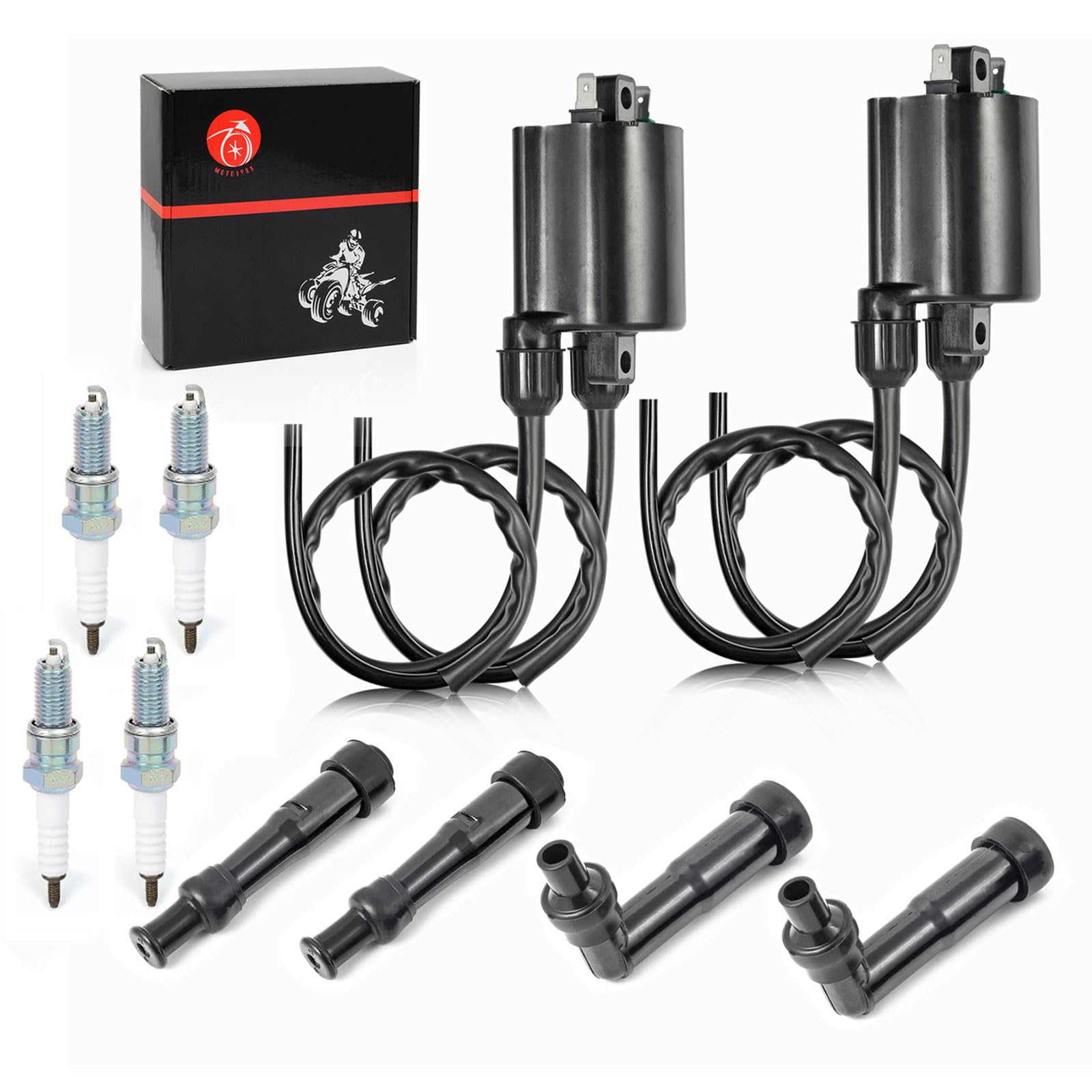 MOTO1988 Ignition Coil Pack R+L & spark plug + Cap For Honda Nighthawk 750 CB750 1991-2003