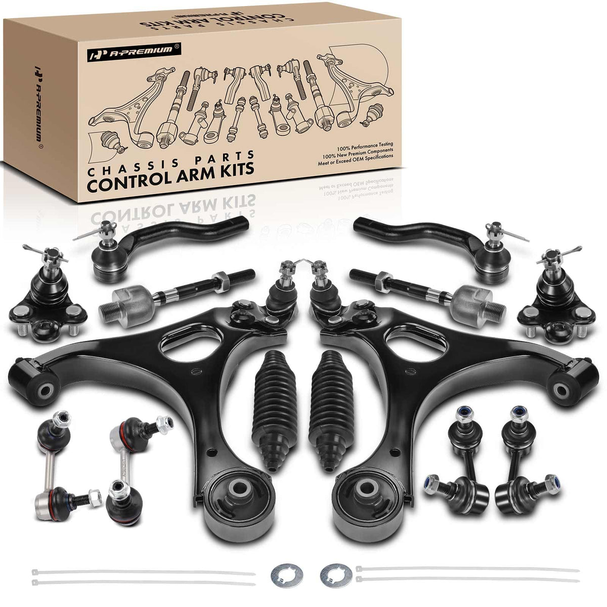 A-Premium Set of 14, Lower Control Arm, Lower Ball Joint, Sway Bar Link, Inner Outer Tie Rod End, Compatible with Honda Civic 20