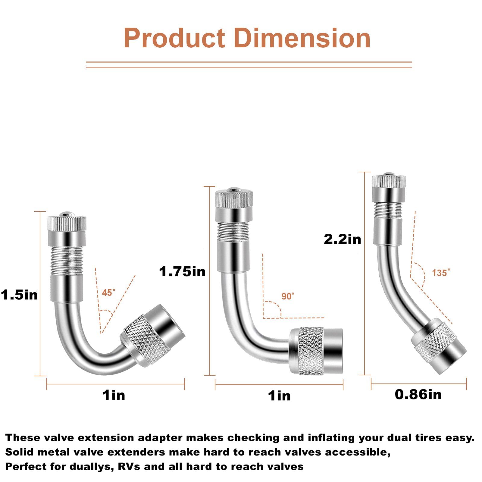 6Pieces Valve Stem Extenders,Dually Valve Extension 45 Degree 90 Degree 135 Degree Valve Stem Extensions Compatible For Dual Whe