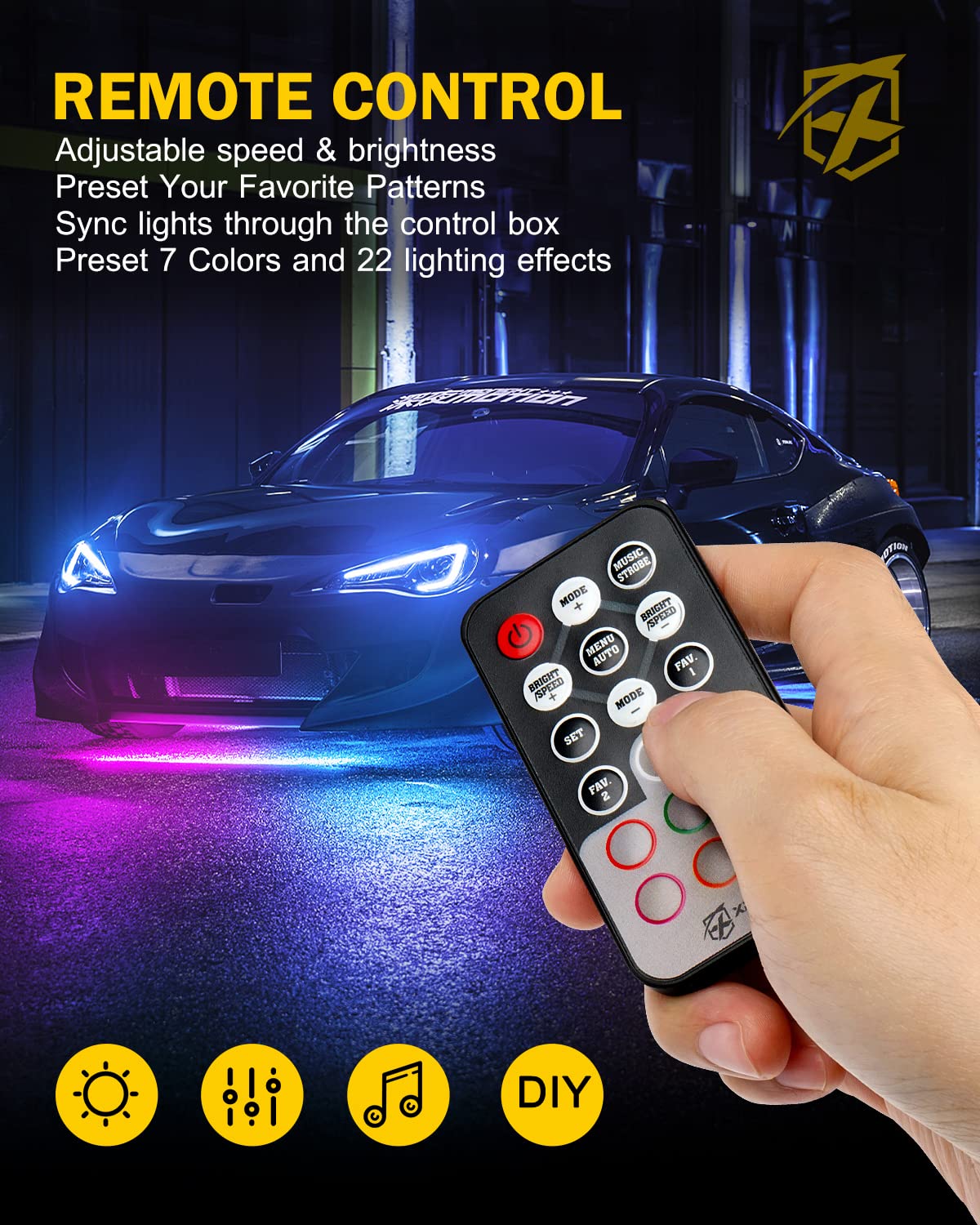 Xprite Car Underglow Light Kit, 6 Pcs RGBIC LED, App & Remote Control, Waterproof, Model UGL-62710-G1