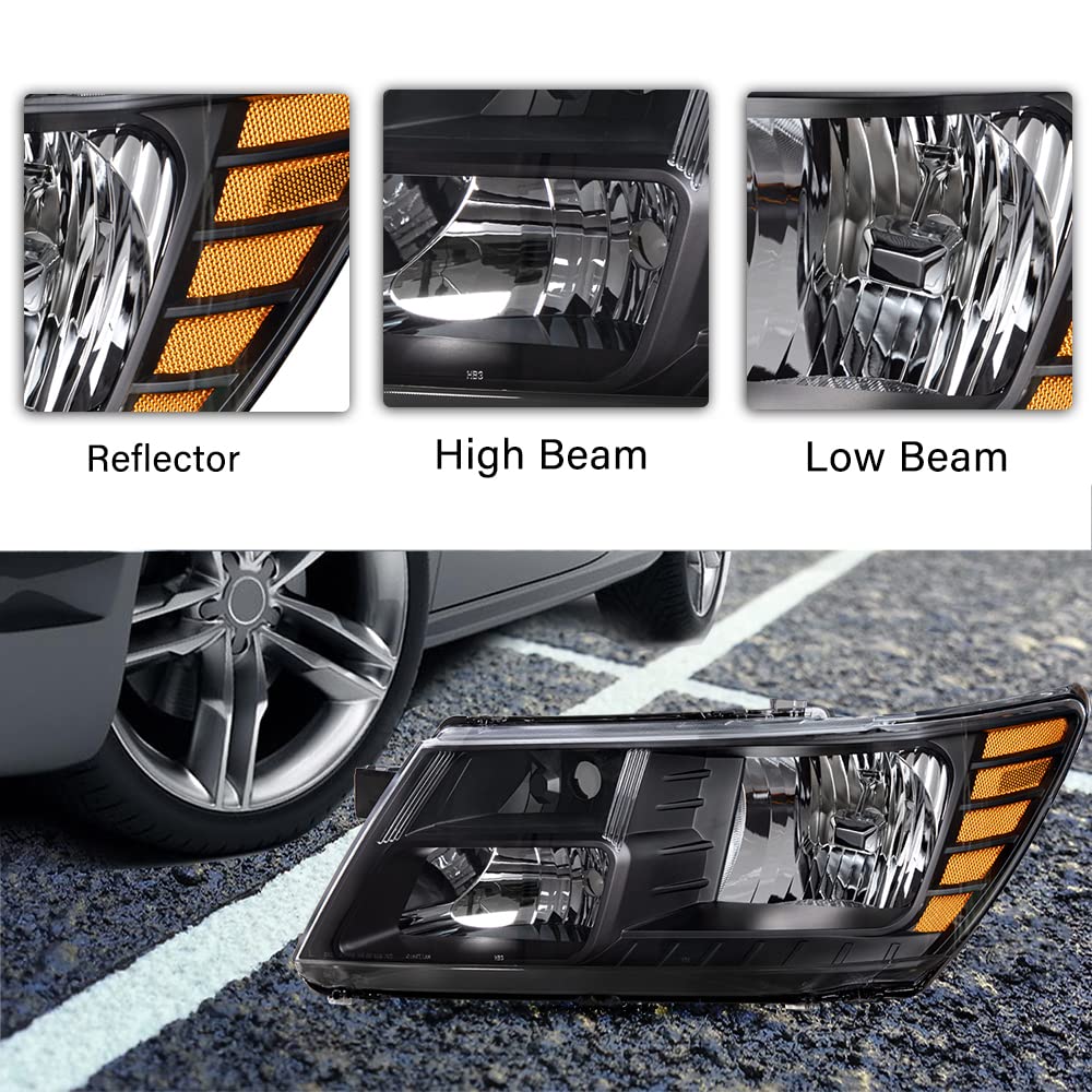 Bingbingmotor Bryght Headlight Assembly Fit For 09-20 Dodge Journey Passenger And Driver Side Halogen Replacement Oe Headlamp Amber Reflector With Black Housing