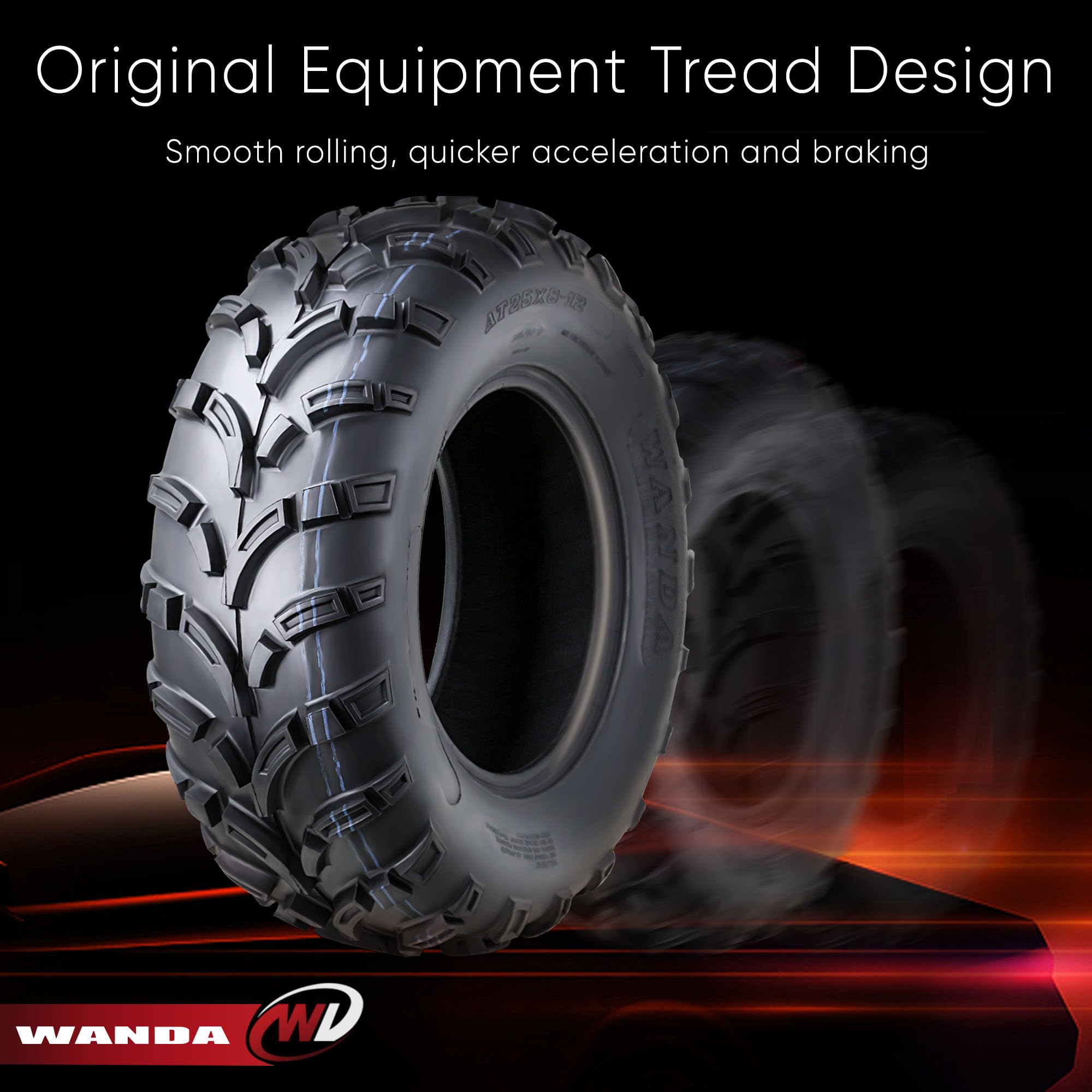 Wanda Full Set Atv/Utv Tires 25X8-12 Front & 25X10-12 Rear /6Pr