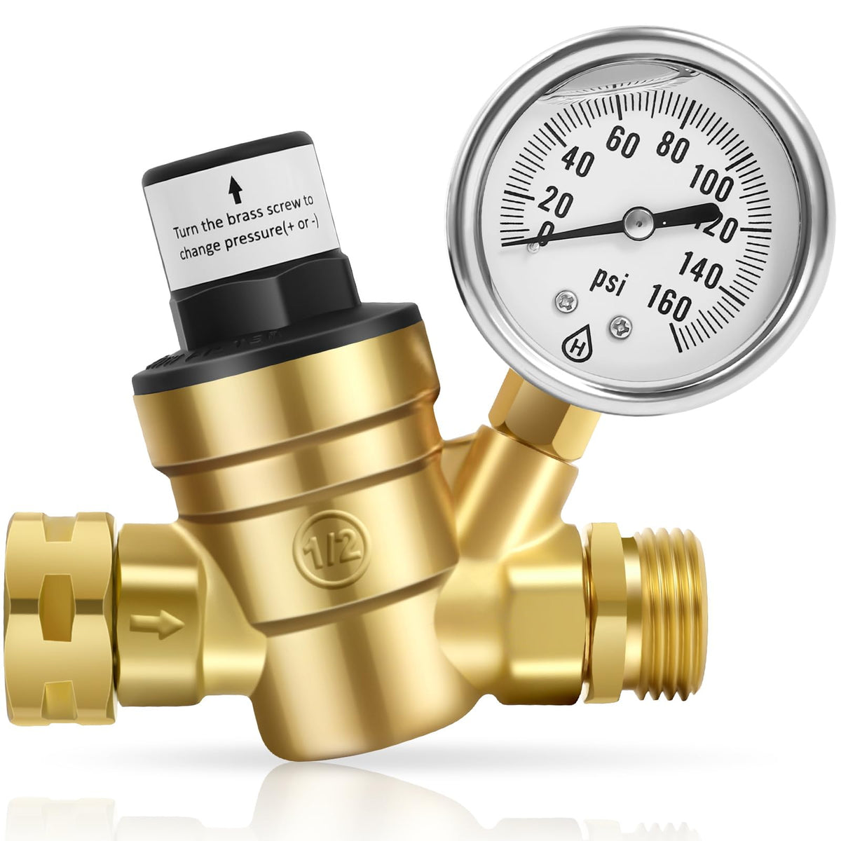 Axocrak Rv Water Pressure Regulator With Gauge, Adjustable Brass Lead-Free Water Pressure Regulator For Rv Camper, Rv Pressure R