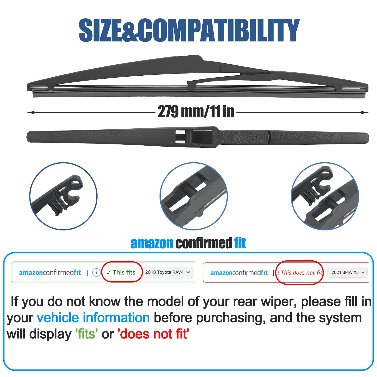 11''Rear Wiper Blade, Replacement Back Windshield Wiper Blades For Jeep Grand Cherokee 21-14/Toyota Matrix 2008-2003 Prius V 201