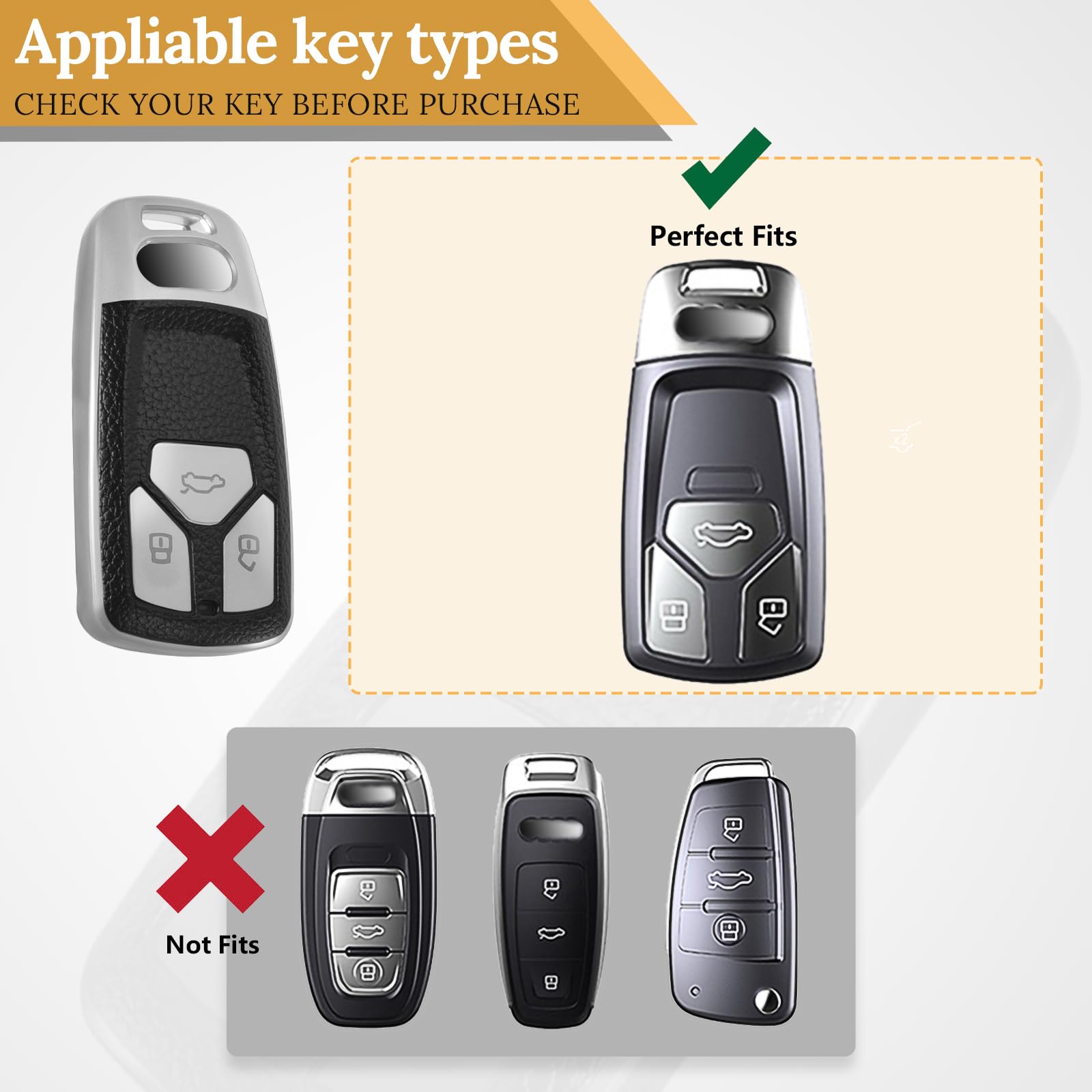 Ctrinews For Audi Key Fob Cover With Carbon Fiber Style Belt Keychain, Upgraded Soft Tpu Surface Grain Key Case For A4 A5 A6 Q3