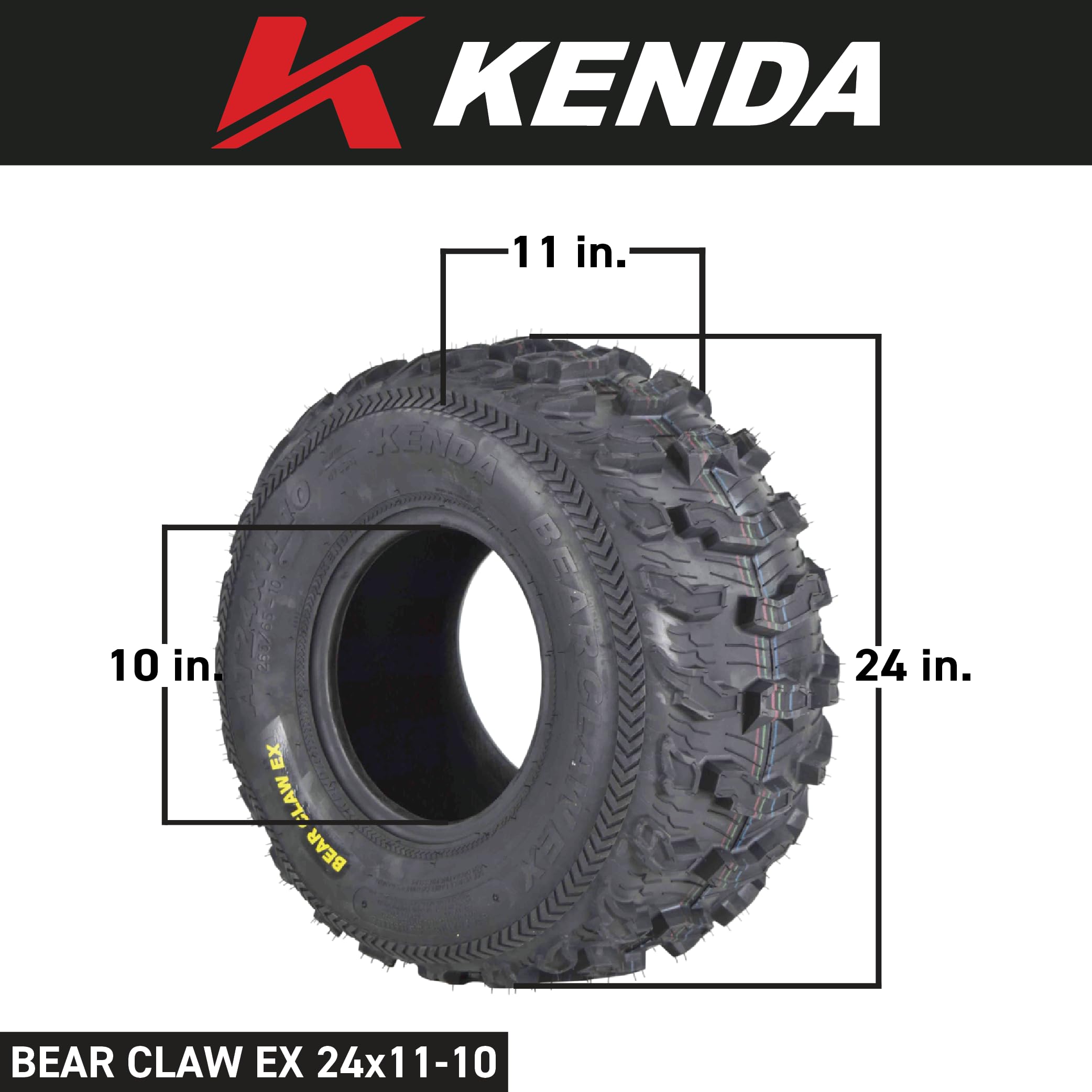 Kenda Bearclaw Ex K573-24X11-10 Rear Tires For All Terrain (Atv), Utv, And Side By Side (Sxs) Vehicles - 6-Ply - Bear Claw Ex 24