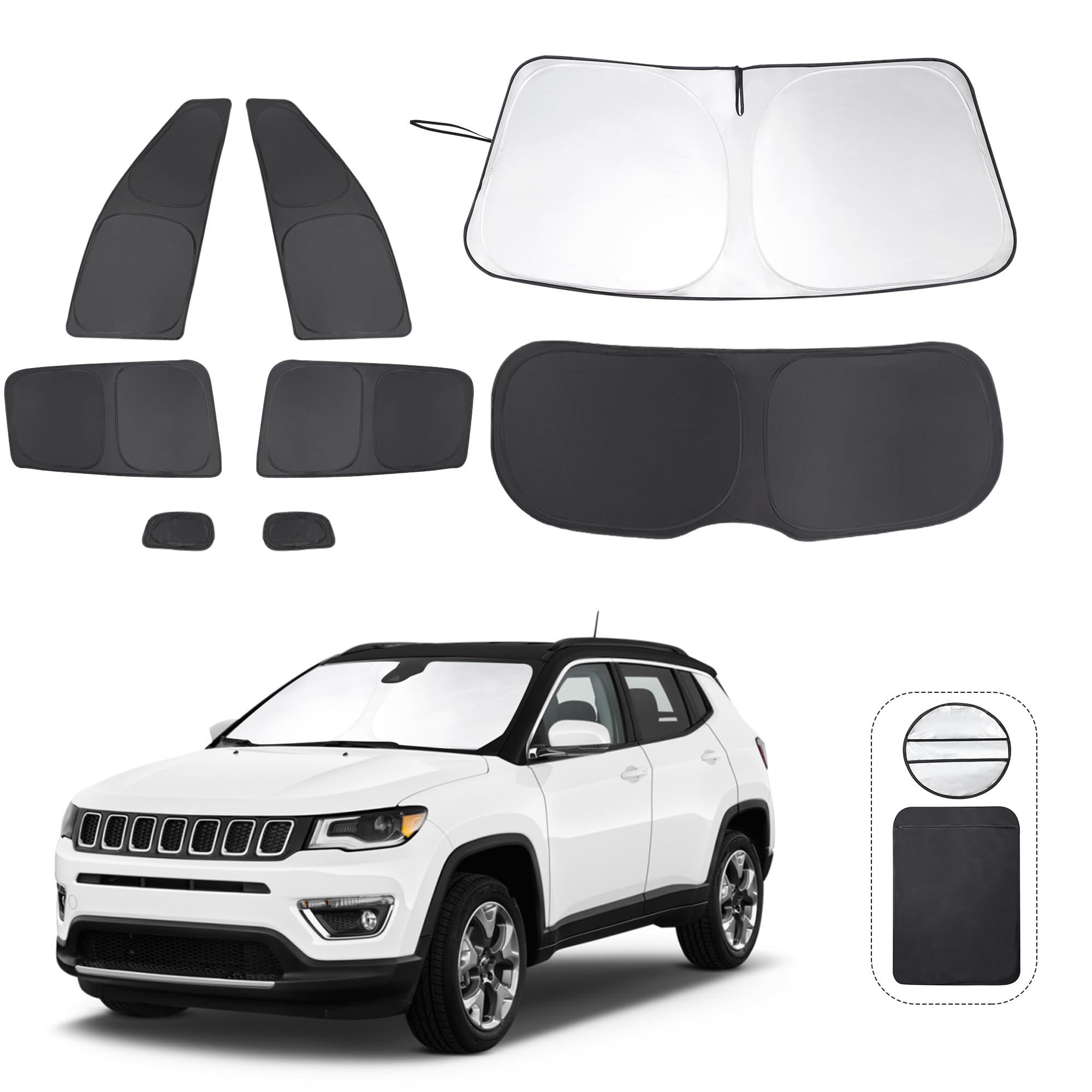 Tinglu Window Shades For Jeep Compass 2017-2024 Accessorie Car Side Full Windows Rear Triangular Windshield Sun Shade Sun Uv Ray