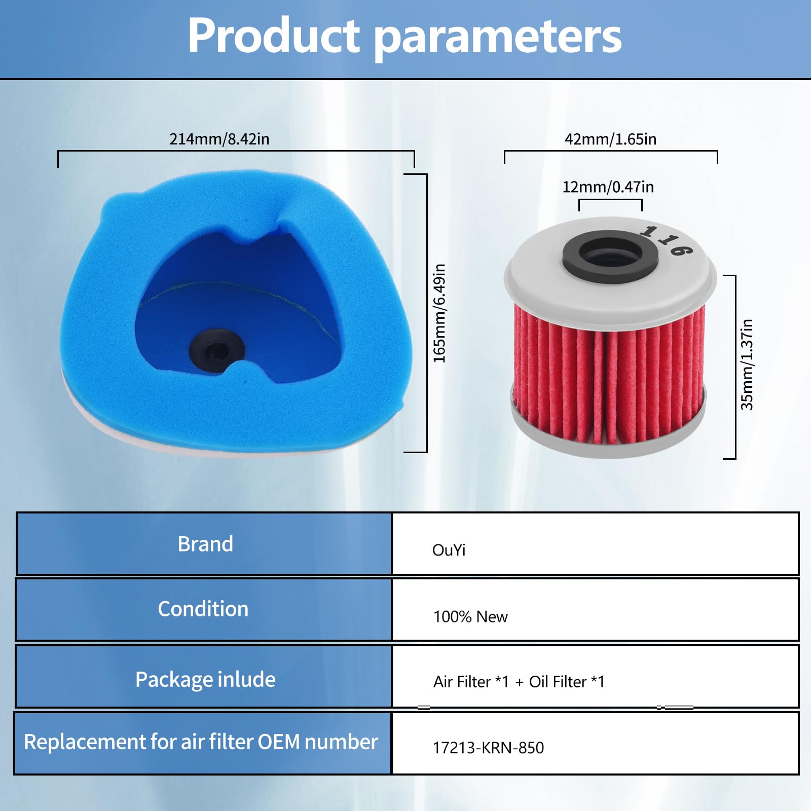 Motorcycle Air Filter & Oil Filter Replacement For Honda Crf250R 2004-2009 Crf250X 2004-2013 Crf450R 2002-2008 Crf450X 2005-2013 17213-Krn-850