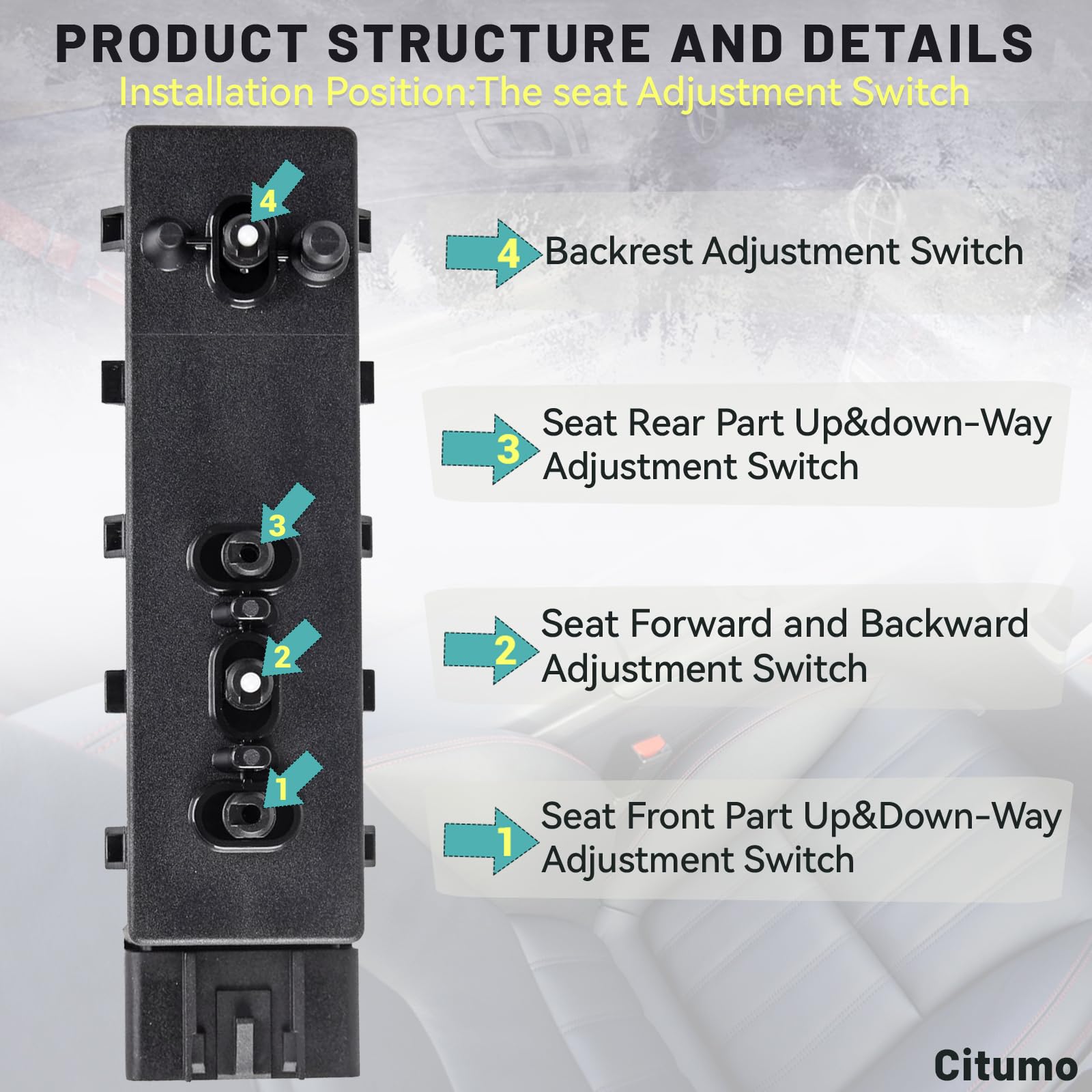 12451498 Front Right Passenger 8 Way Power Seat Control Adjustment Switch Fit 2007-2013 Sierra Yukon Avalanche Silverado Suburba