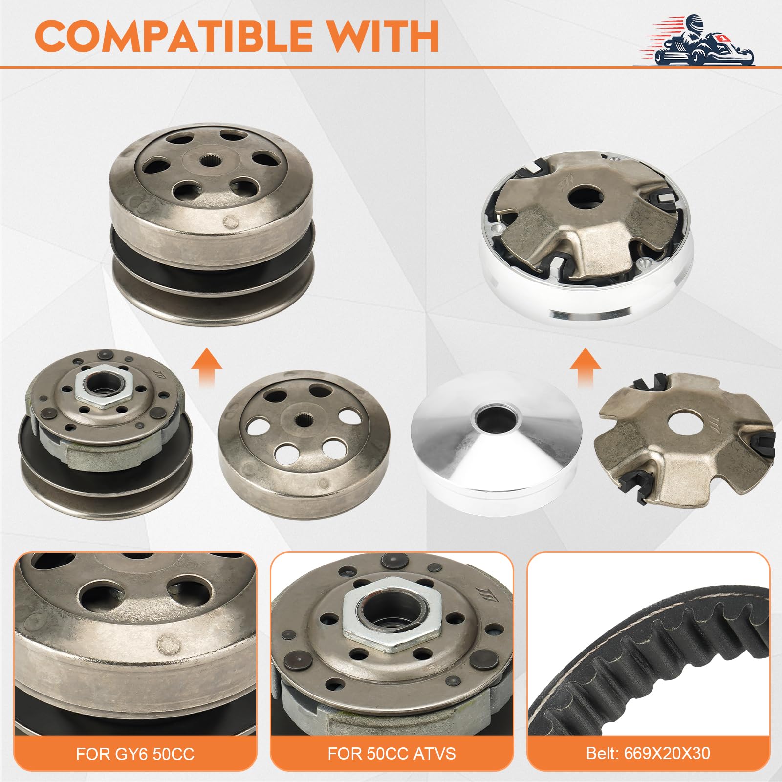 Fit for Gy6 50cc clutch set, for Gy6 50cc 4-Stroke Engine Scooter ATV, Including Clutch and Variator Assembly with 669 belt