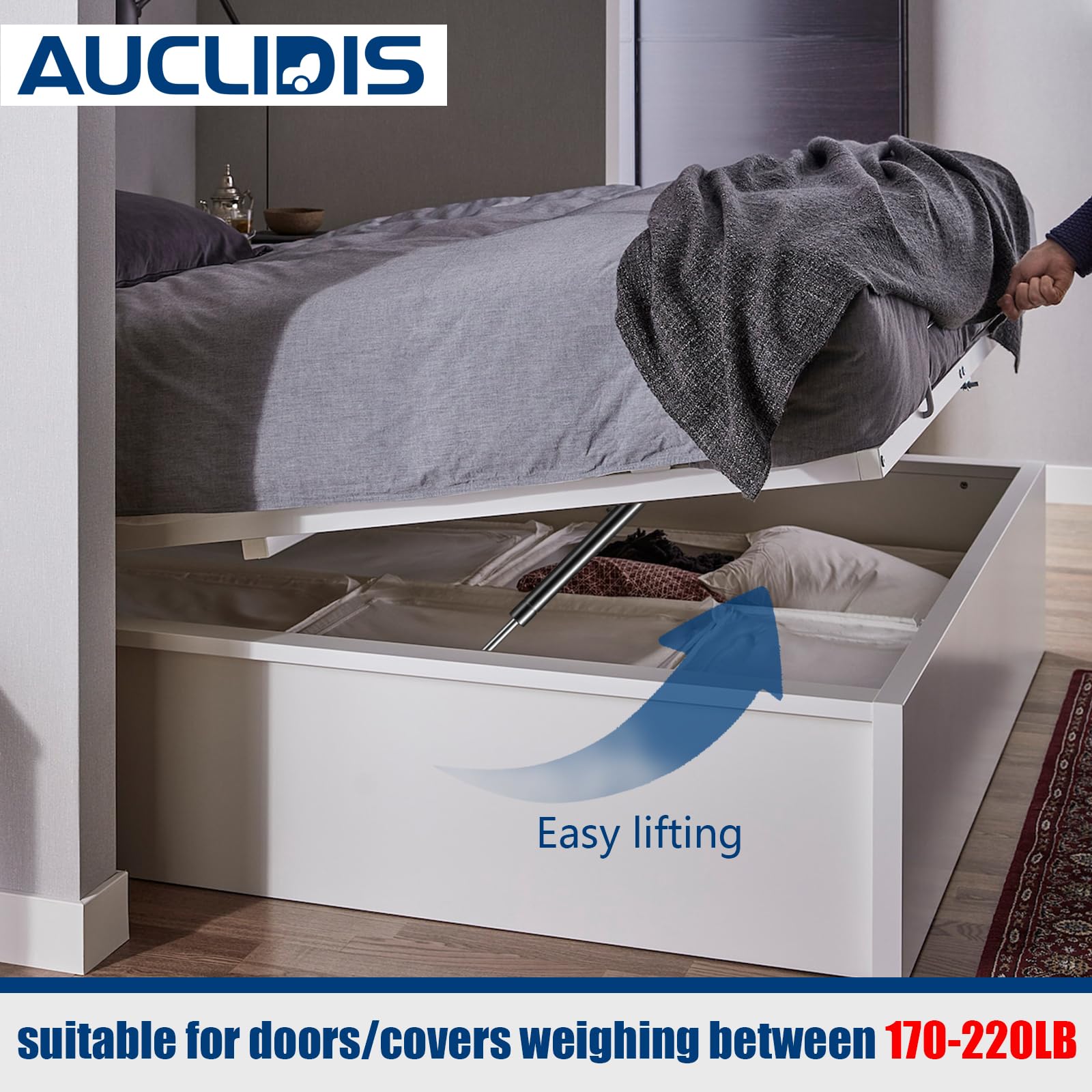 AUCLIDIS Gas Strut Lift Support for RV Murphy Bed, 20 Inch, 200lb/890N, Black, Set of 2, Model 087