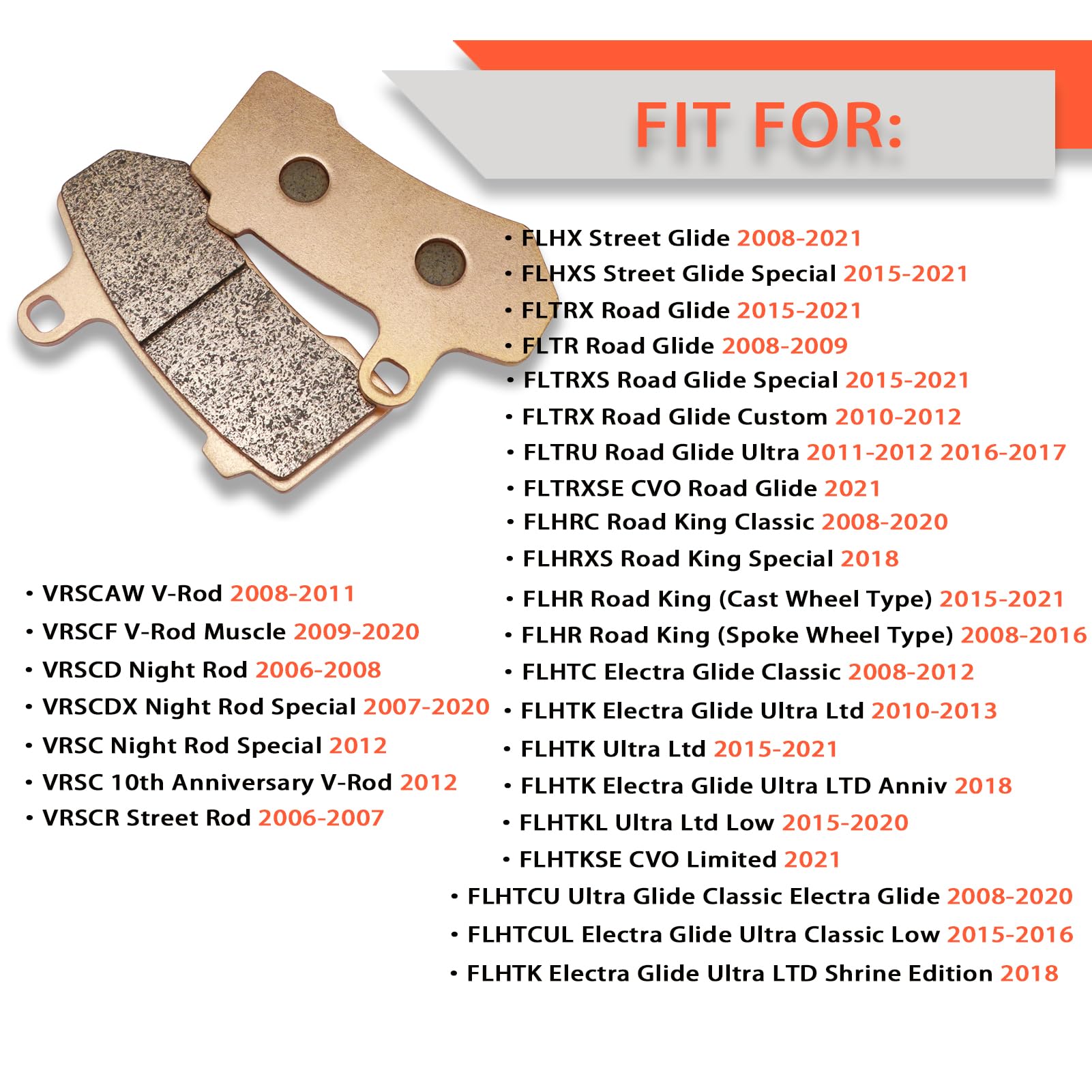 Sintered Front & Rear Brake Pads for Harley Davidson FLHR Road King FLHX Street Glide Road Glide FLHTCU Ultra Classic Electra Gl