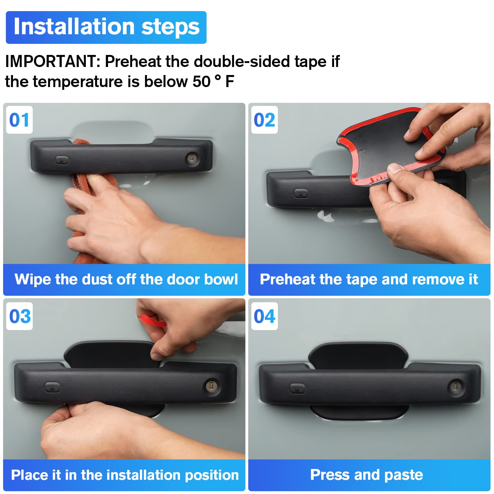 LitMiRaCle Car Door Bowl Scratch Protector, ABS Plastic, Black, Compatible with Ford Bronco 2021-2024, 4 Doors, Model zaxs0052